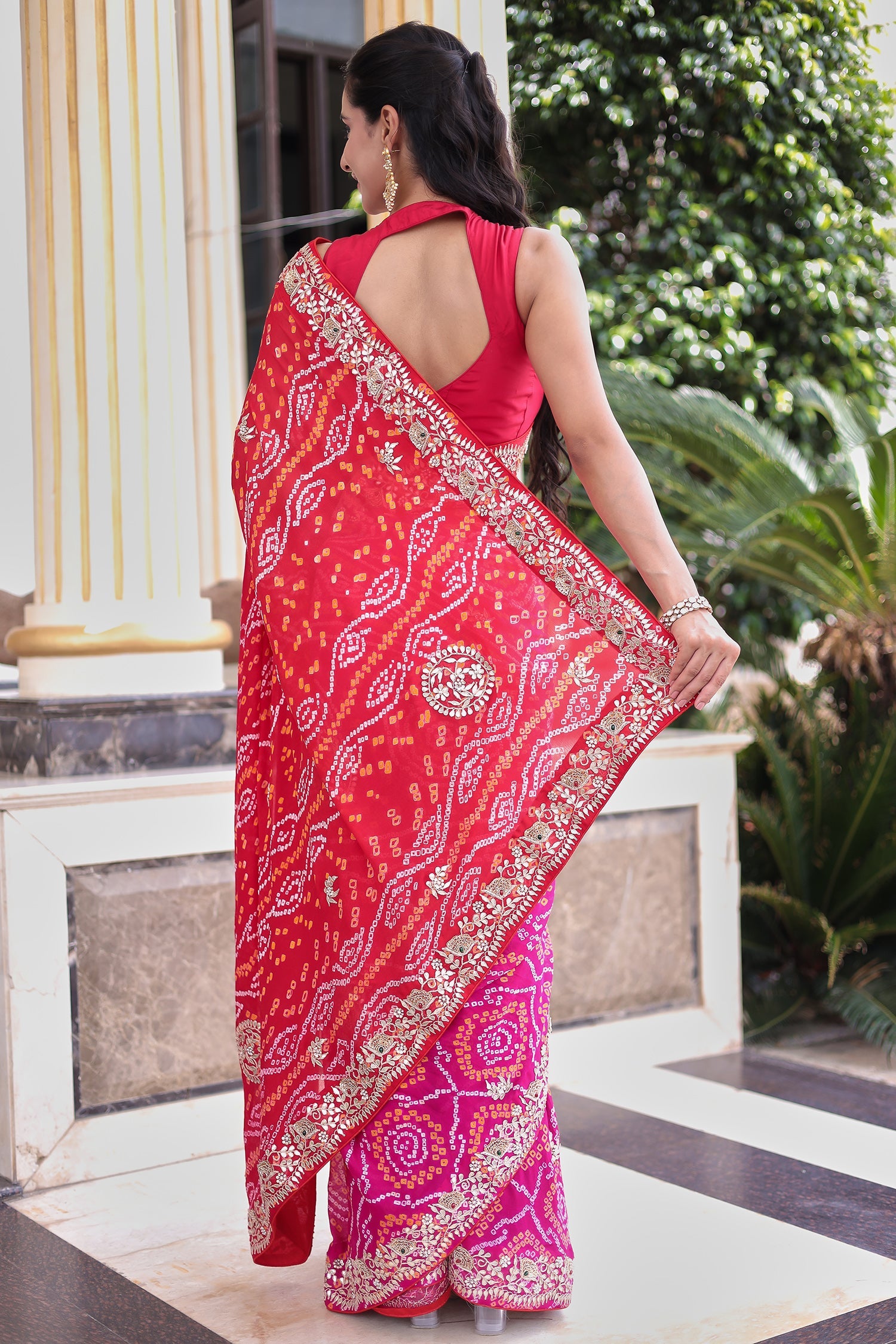 Bandhej Georgette Saree with Gota Patti and Thread work