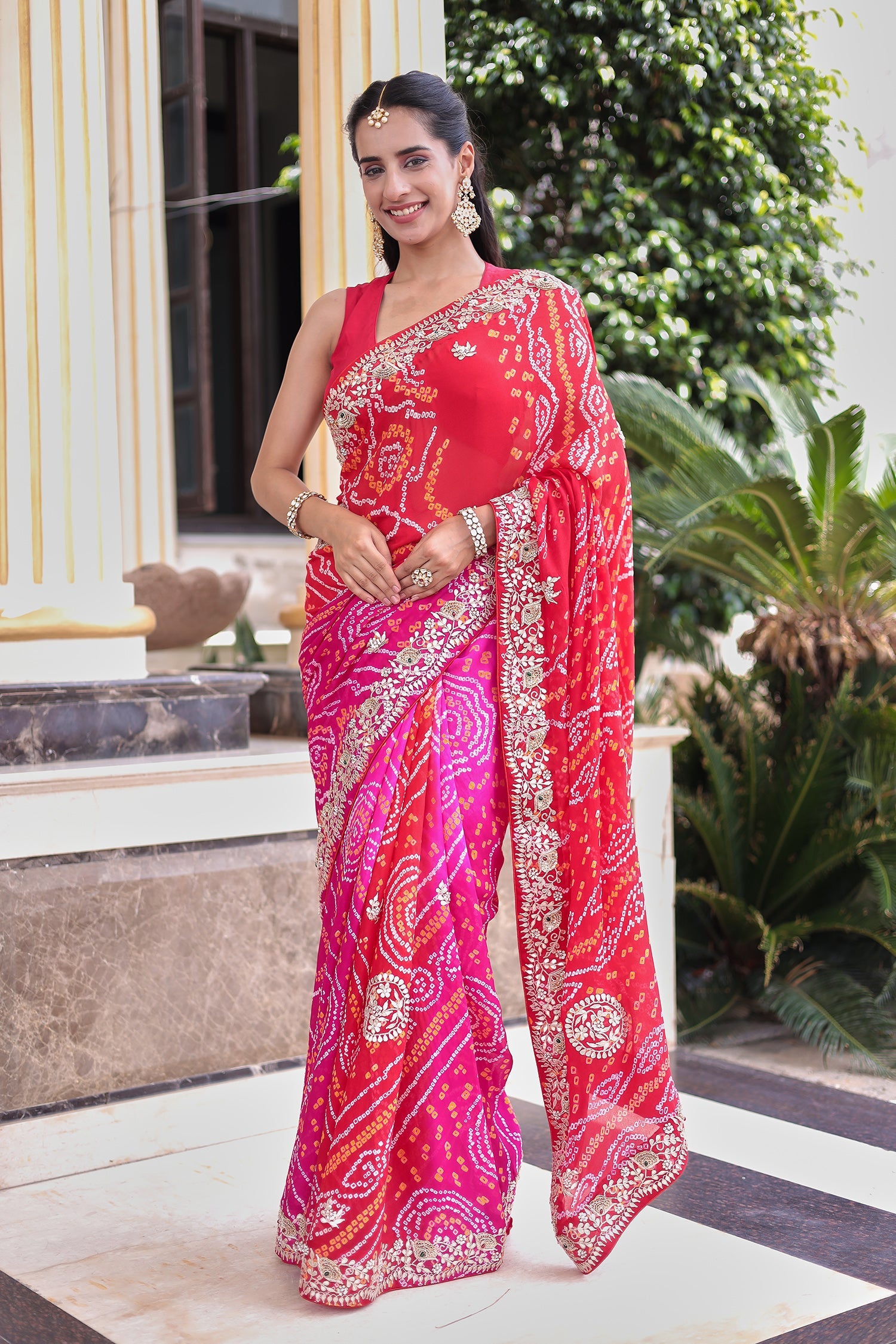 Bandhej Georgette Saree with Gota Patti and Thread work