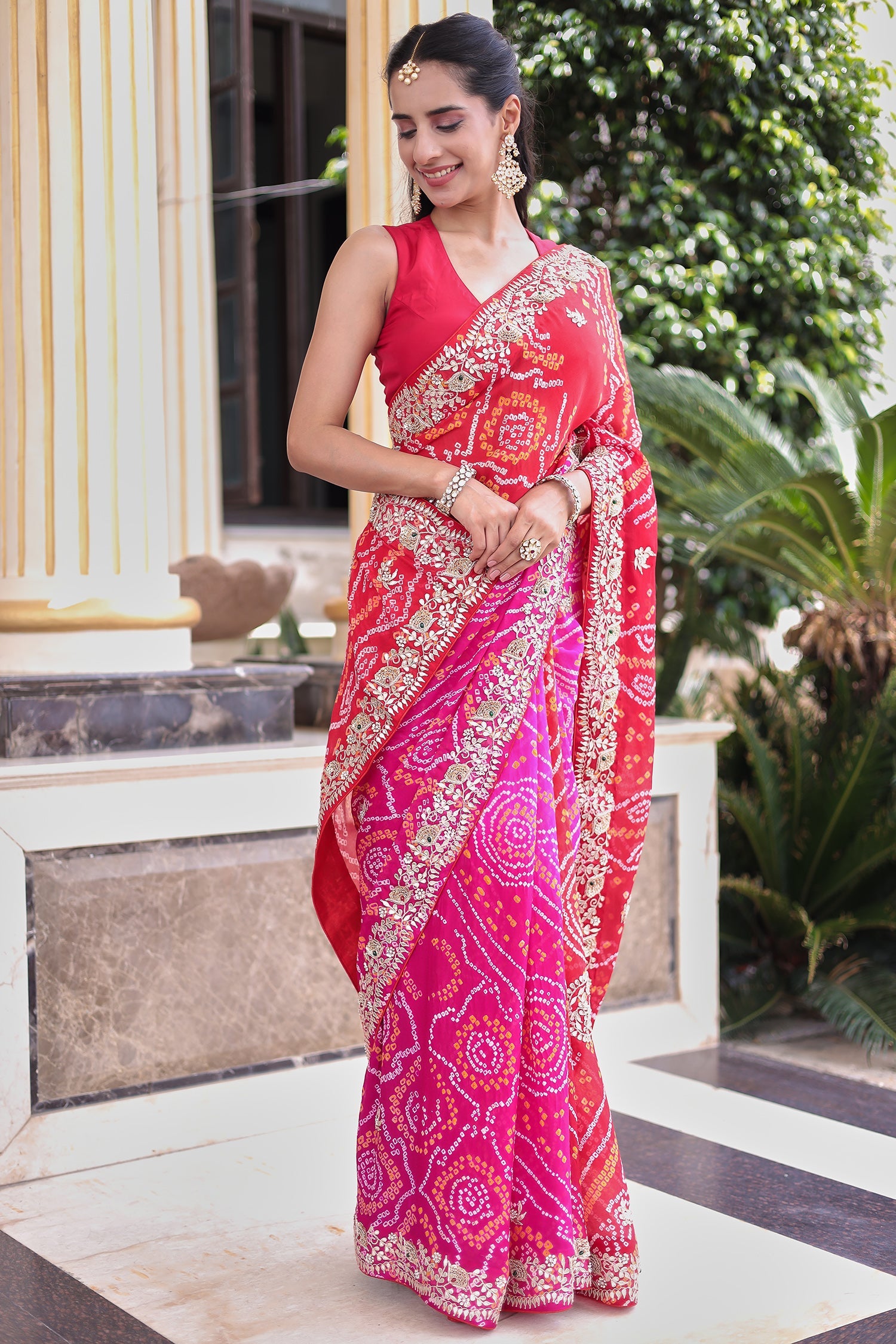 Bandhej Georgette Saree with Gota Patti and Thread work