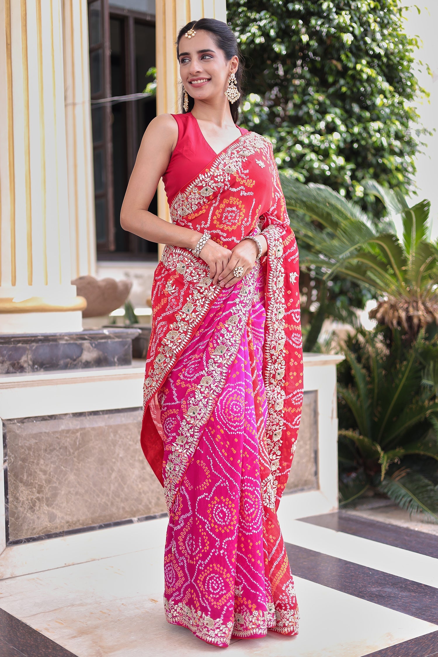 Bandhej Georgette Saree with Gota Patti and Thread work