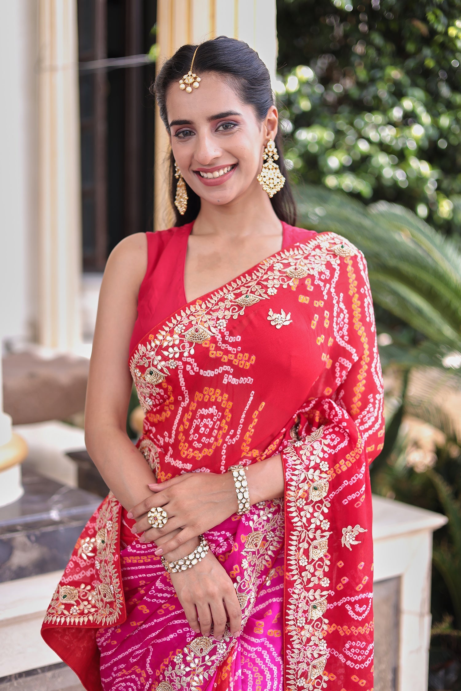 Bandhej Georgette Saree with Gota Patti and Thread work