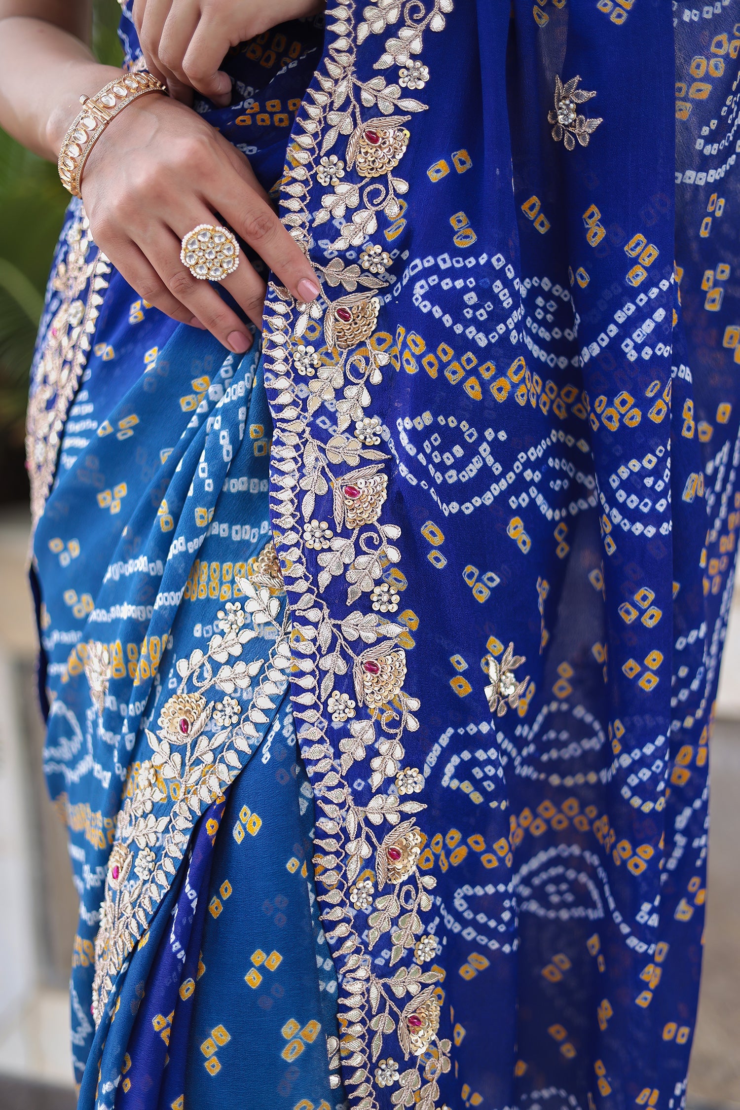 Bandhej Georgette Saree with Gota Patti and Thread work