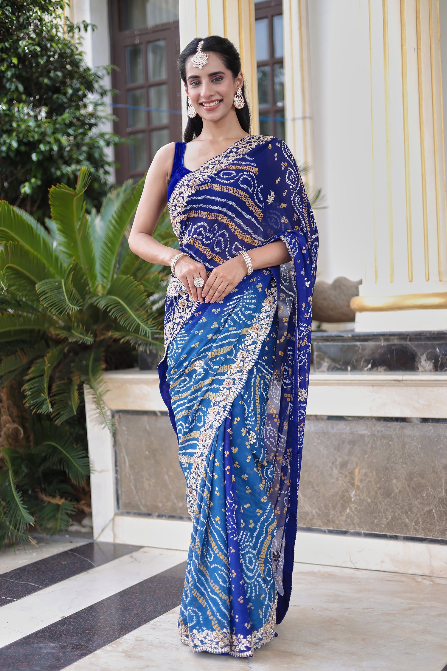 Bandhej Georgette Saree with Gota Patti and Thread work