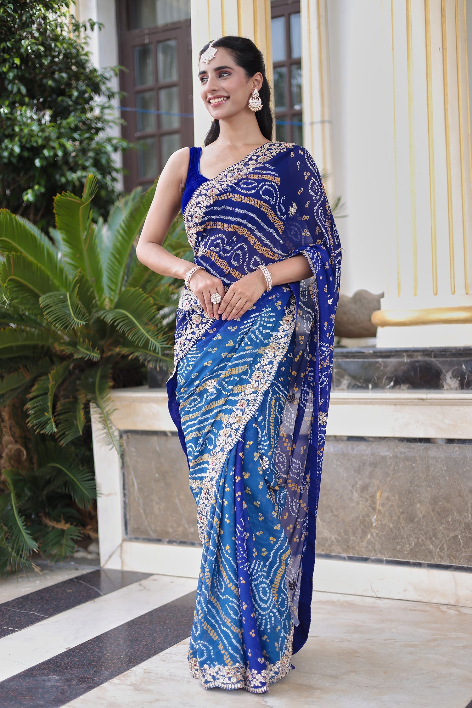Bandhej Georgette Saree with Gota Patti and Thread work