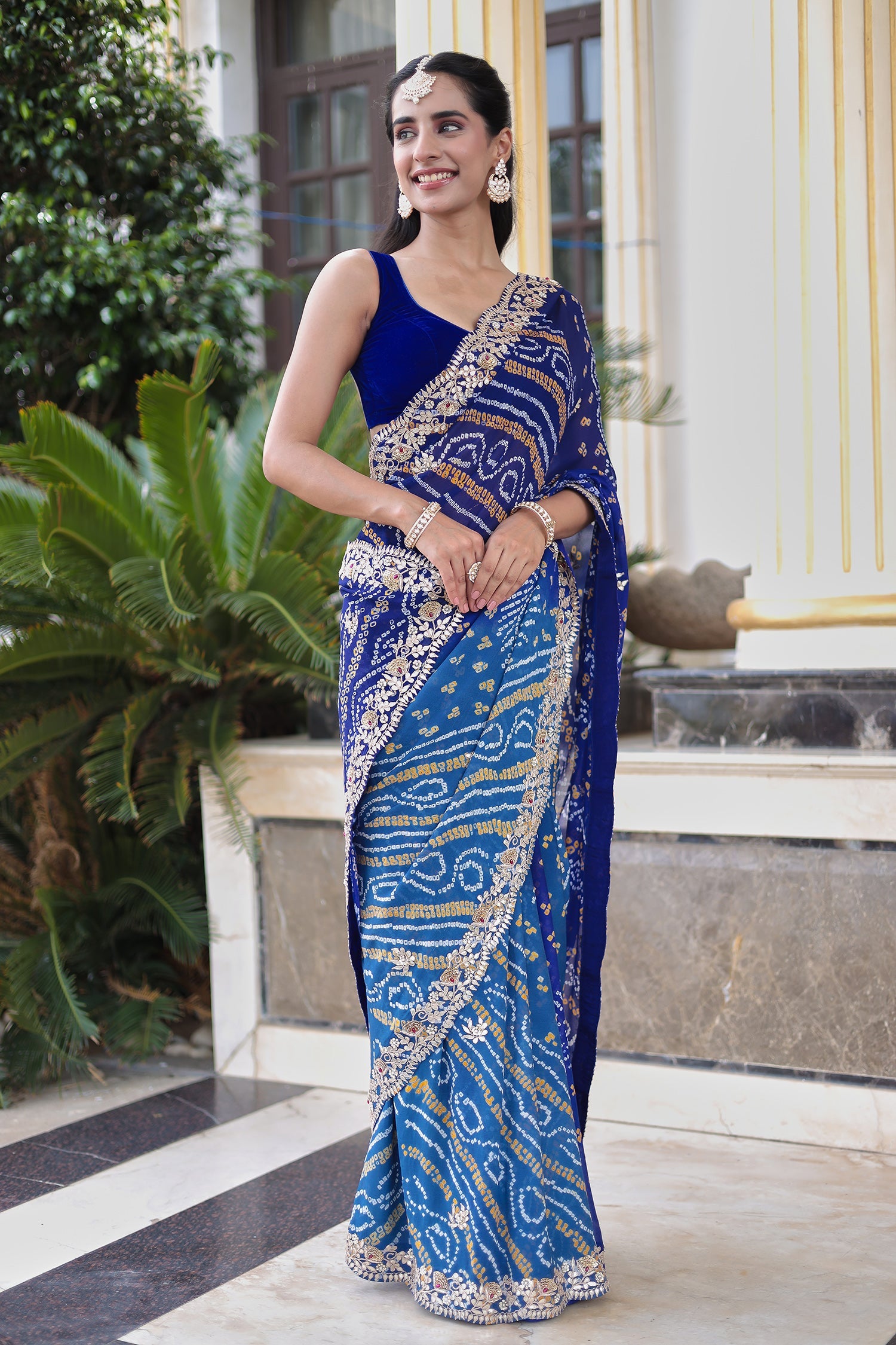 Bandhej Georgette Saree with Gota Patti and Thread work