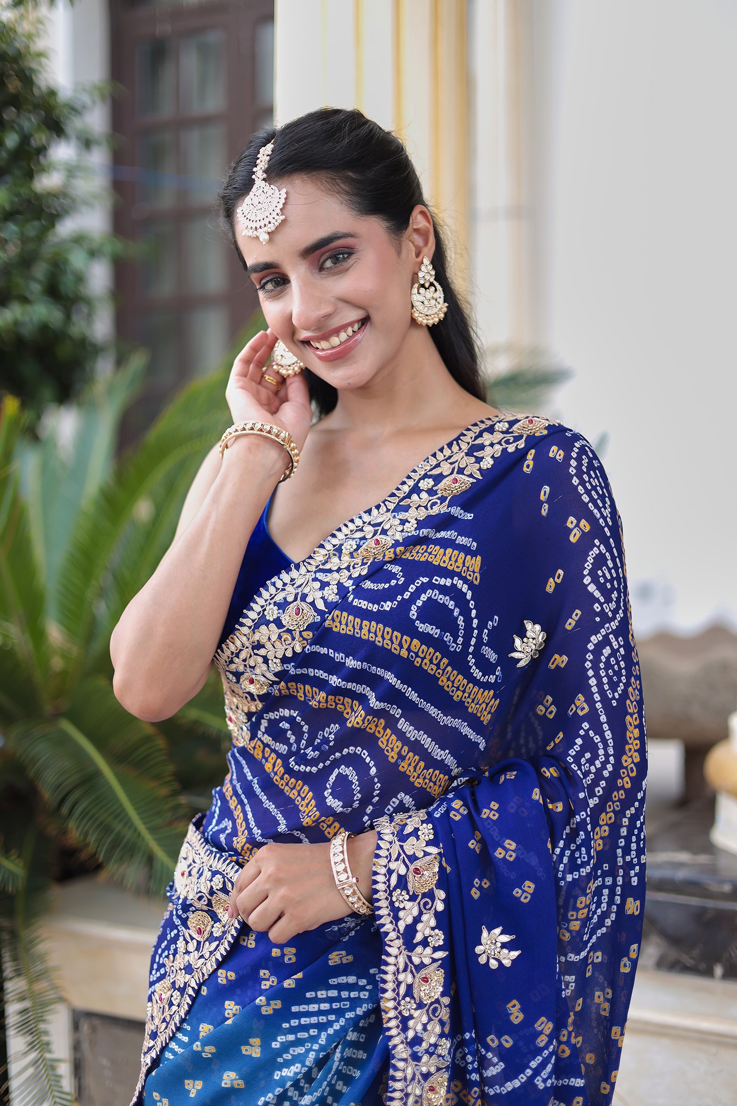 Bandhej Georgette Saree with Gota Patti and Thread work