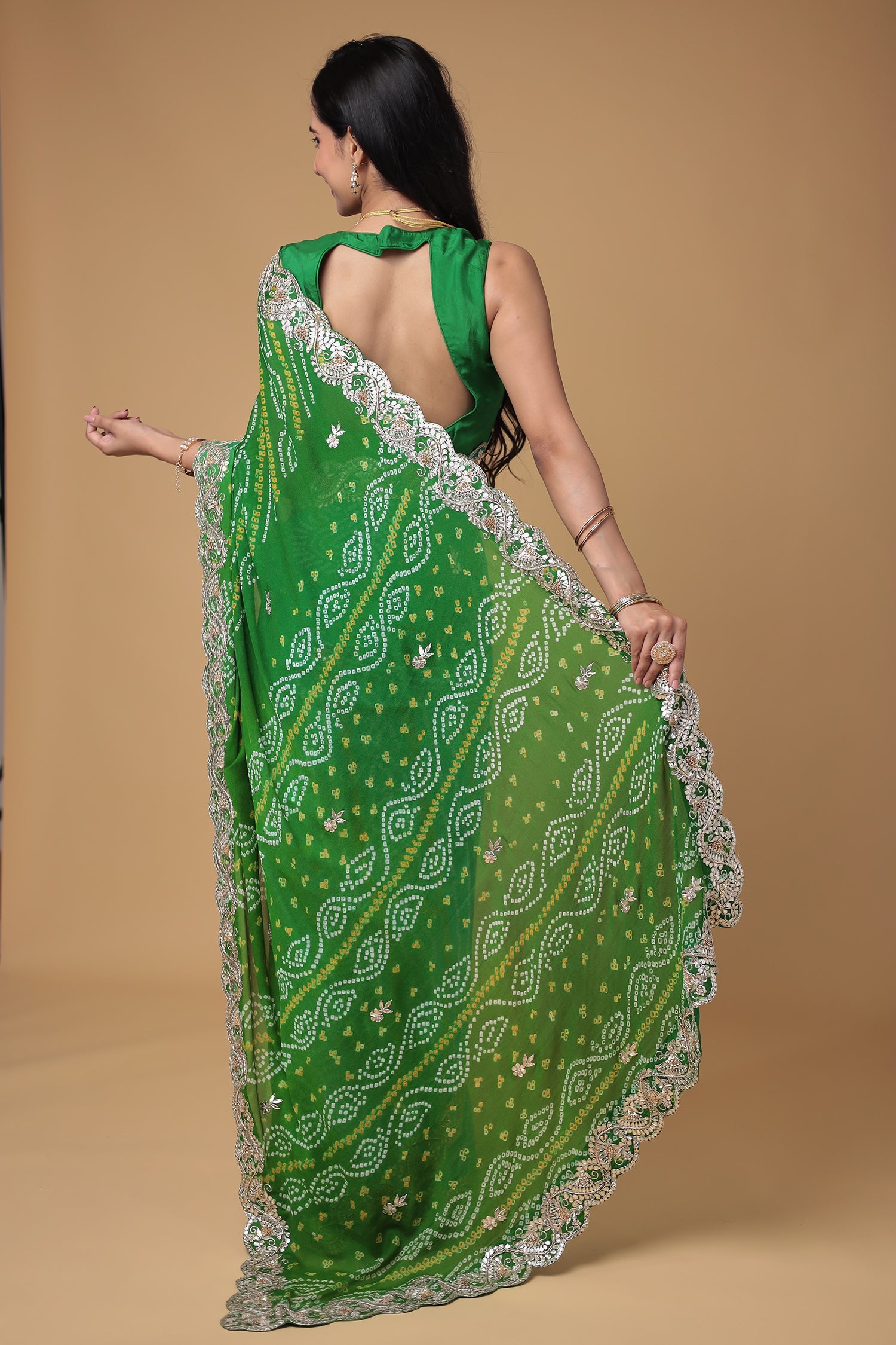 Chinon Georgette Saree with Bandhej, Gota Patti and Zardozi work