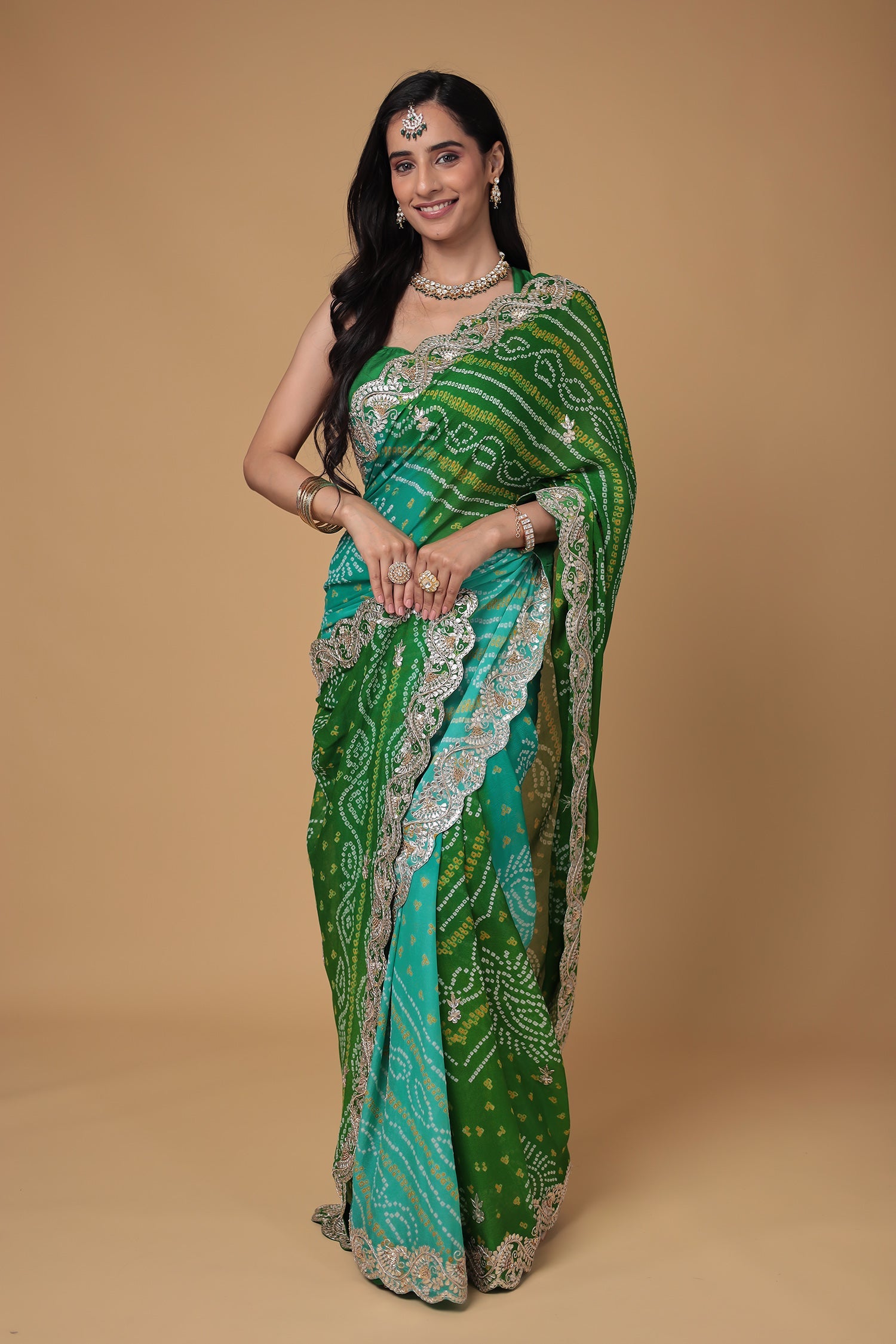Chinon Georgette Saree with Bandhej, Gota Patti and Zardozi work