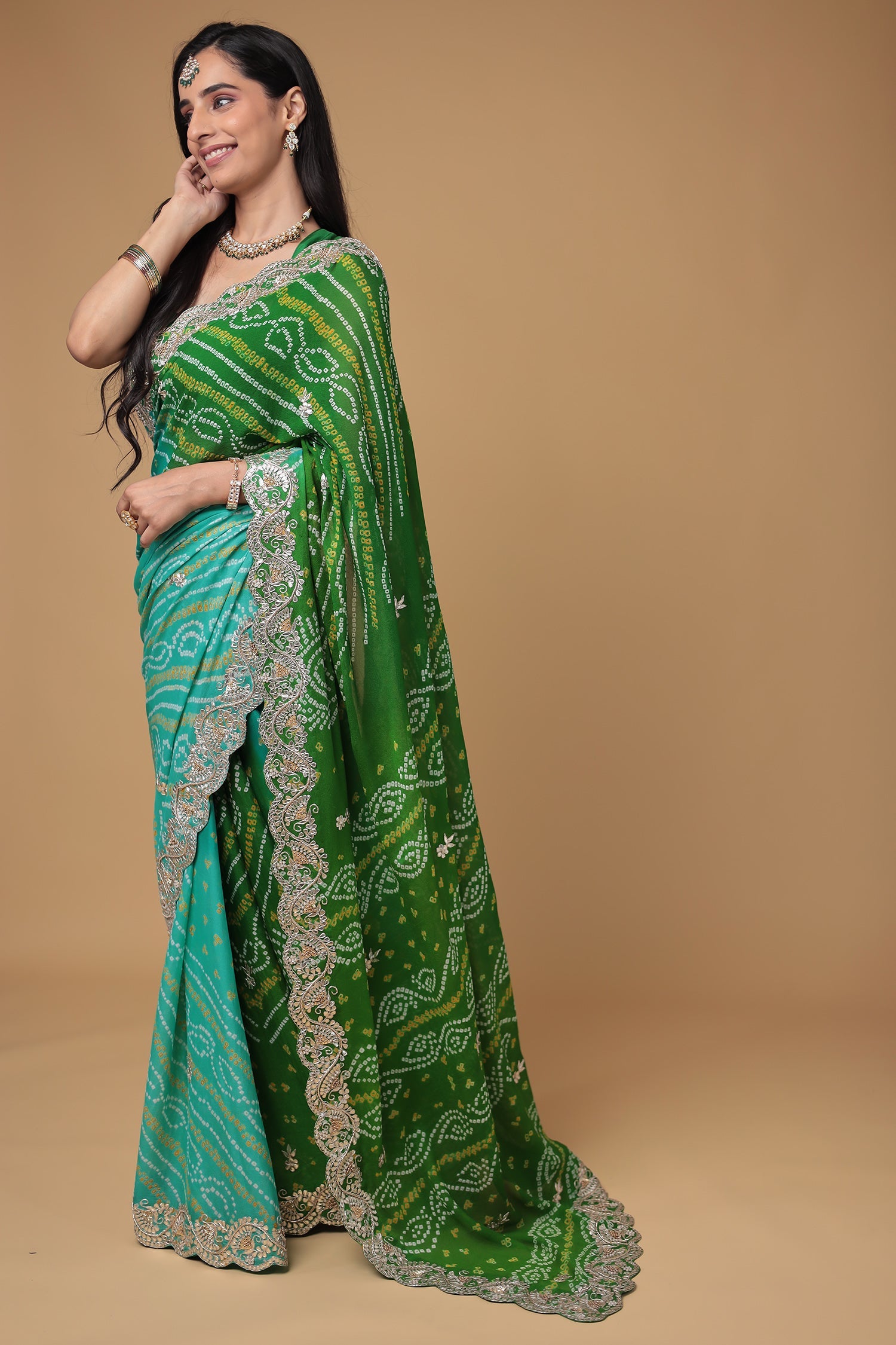 Chinon Georgette Saree with Bandhej, Gota Patti and Zardozi work