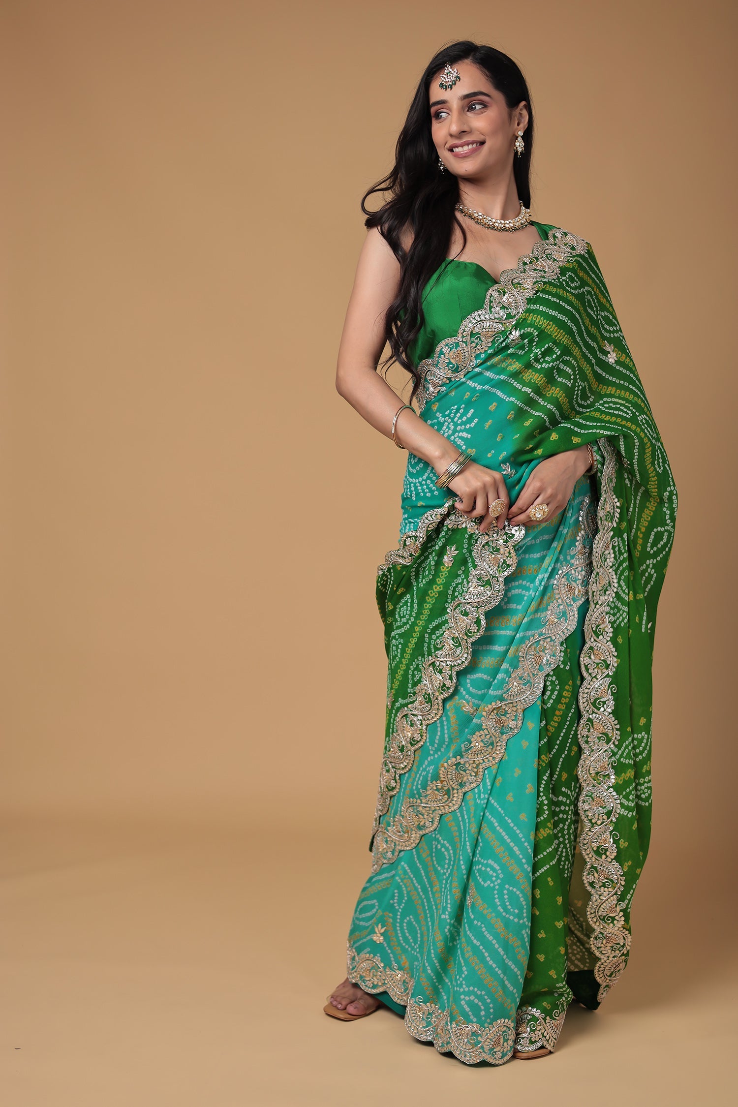 Chinon Georgette Saree with Bandhej, Gota Patti and Zardozi work