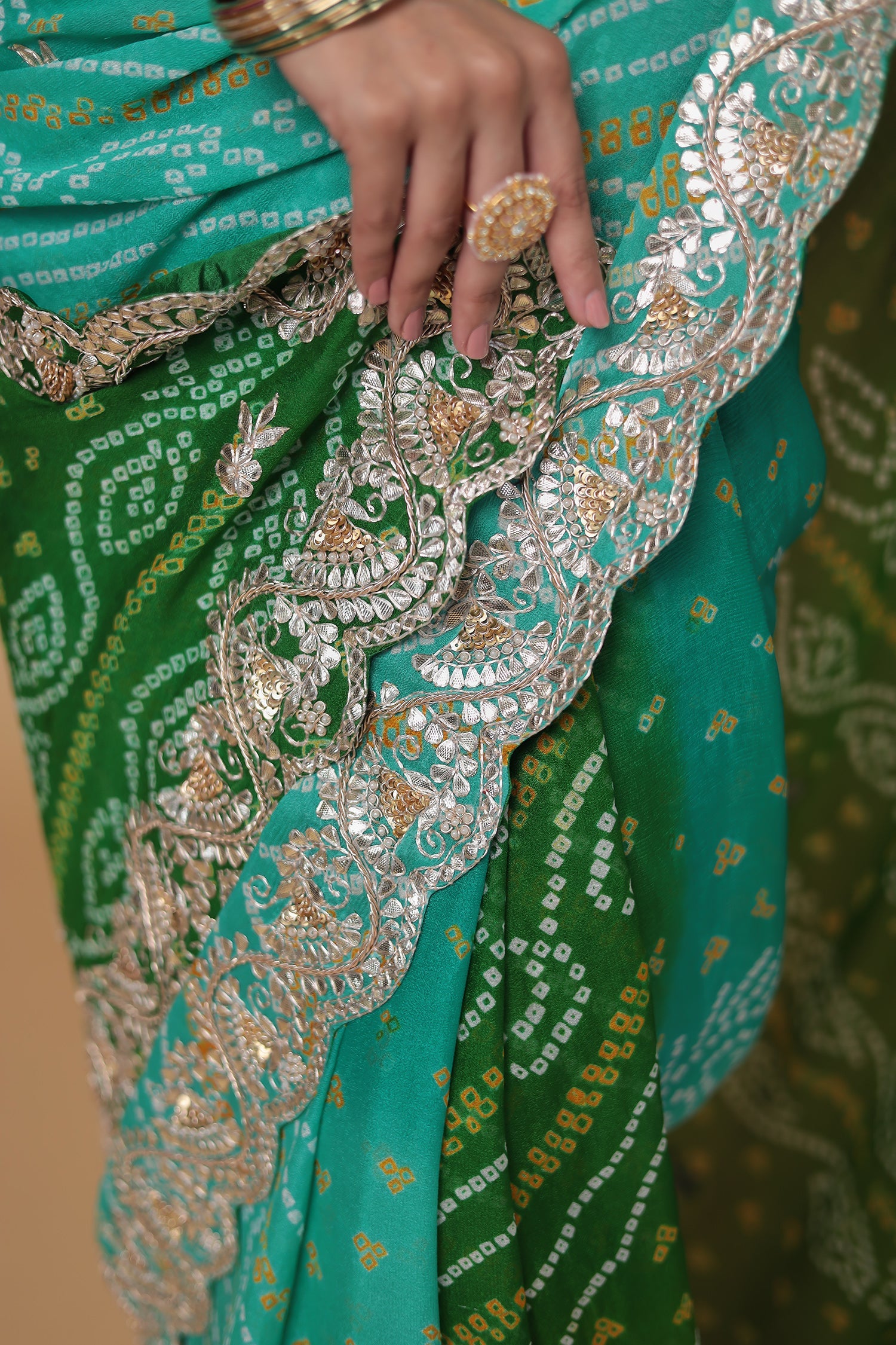 Chinon Georgette Saree with Bandhej, Gota Patti and Zardozi work