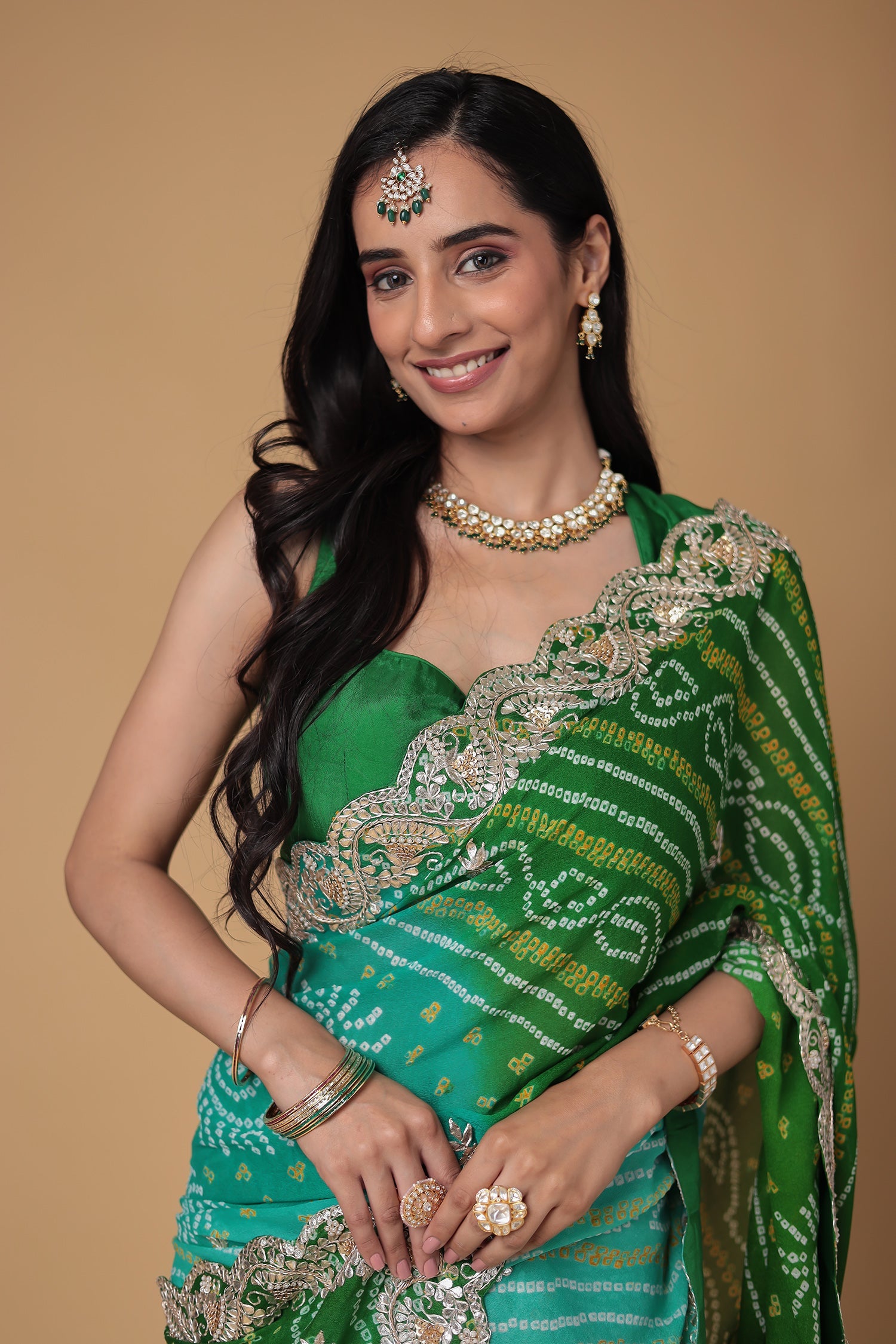 Chinon Georgette Saree with Bandhej, Gota Patti and Zardozi work