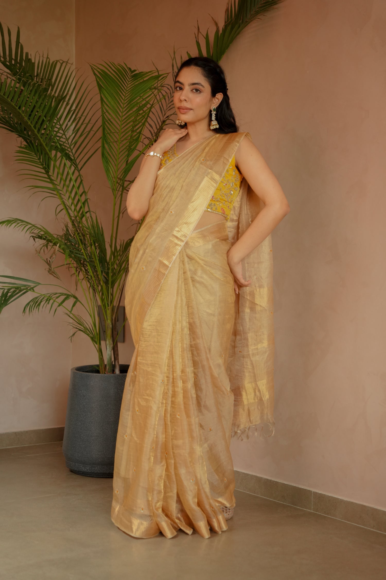 Tissue Saree with Gota Patti and Thread work