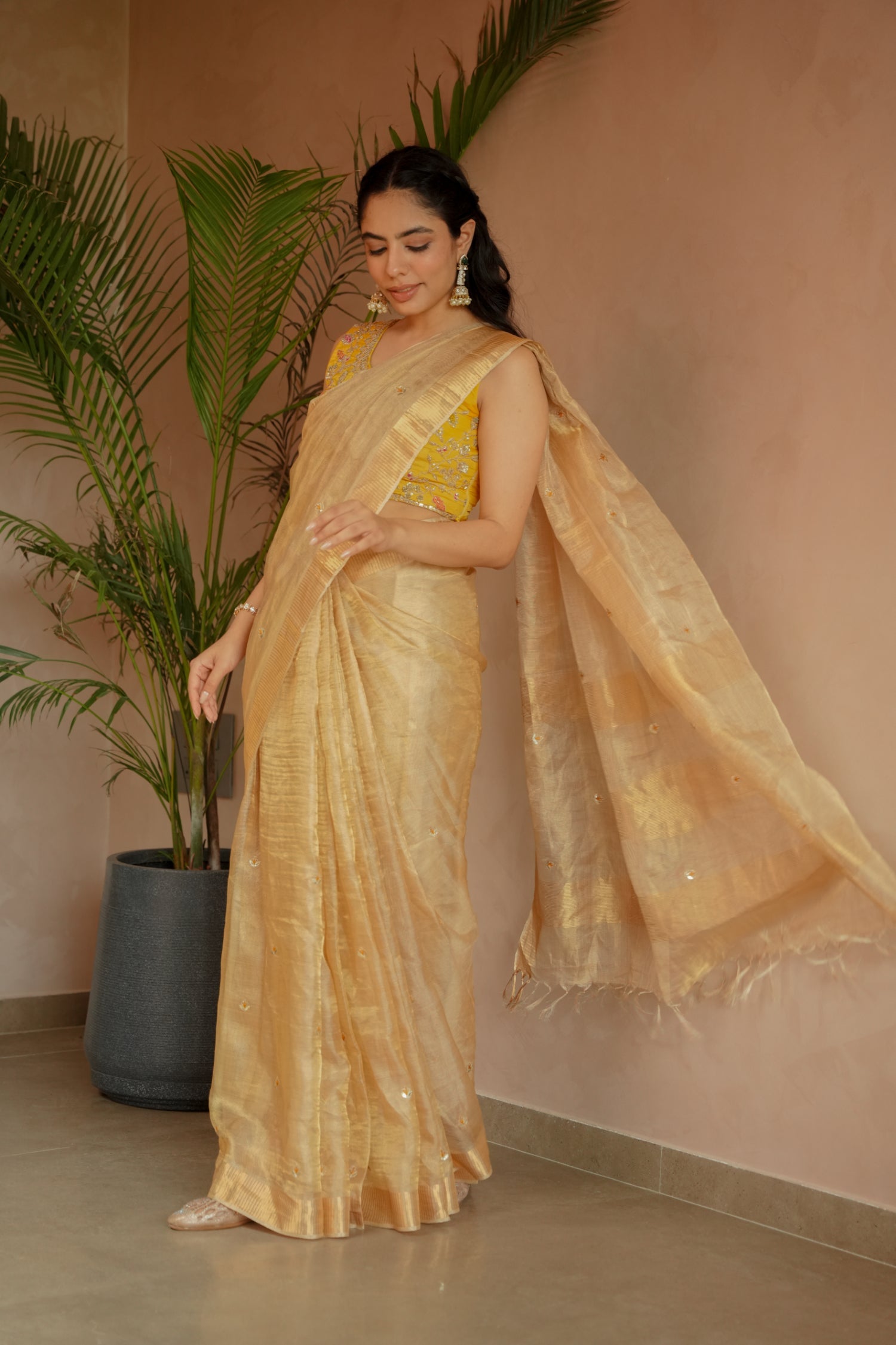 Tissue Saree with Gota Patti and Thread work