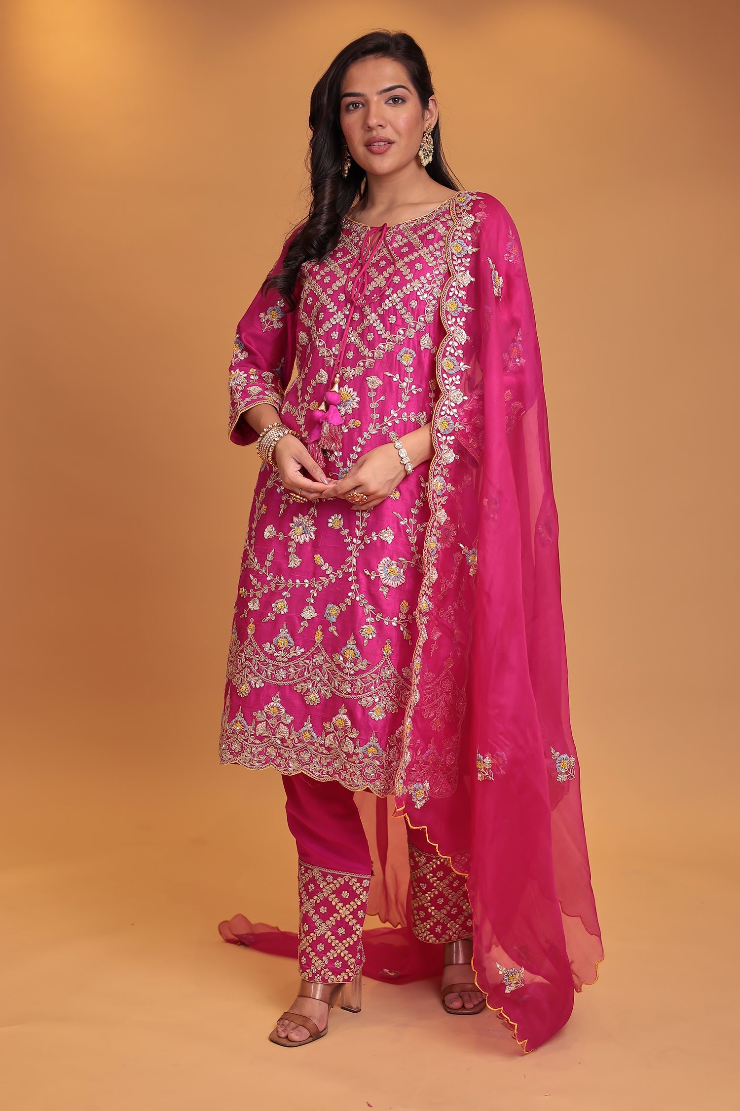 Raw Silk Suit with Gota Patti, Thread and Zardozi work