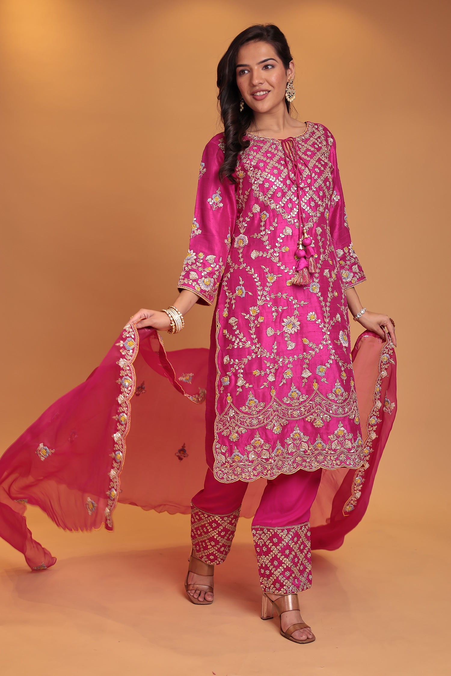 Raw Silk Suit with Gota Patti, Thread and Zardozi work