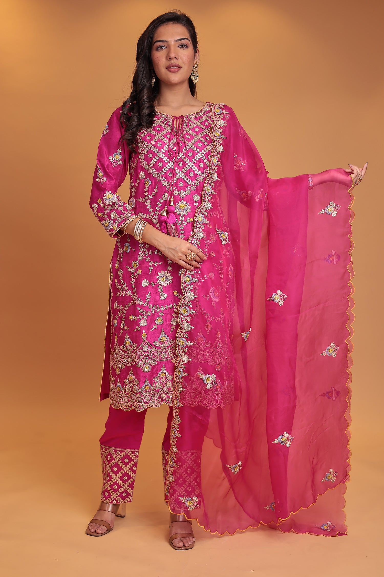 Raw Silk Suit with Gota Patti, Thread and Zardozi work