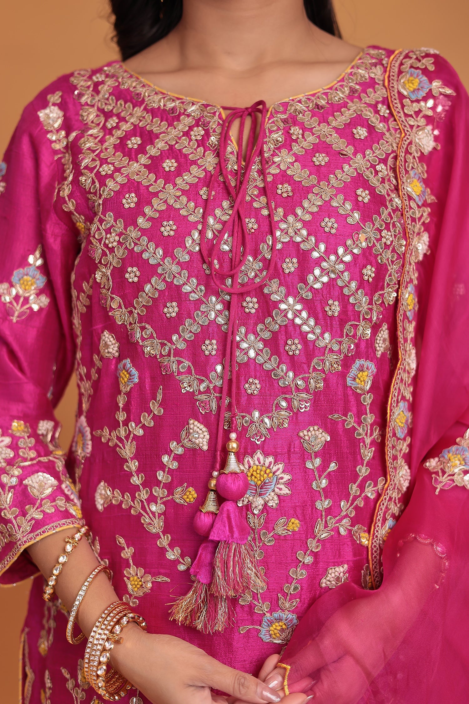 Raw Silk Suit with Gota Patti, Thread and Zardozi work