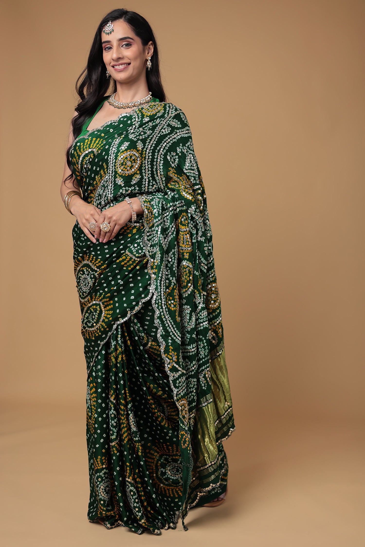 Bandhej Gajji Silk Saree with Dori and Gota Patti work