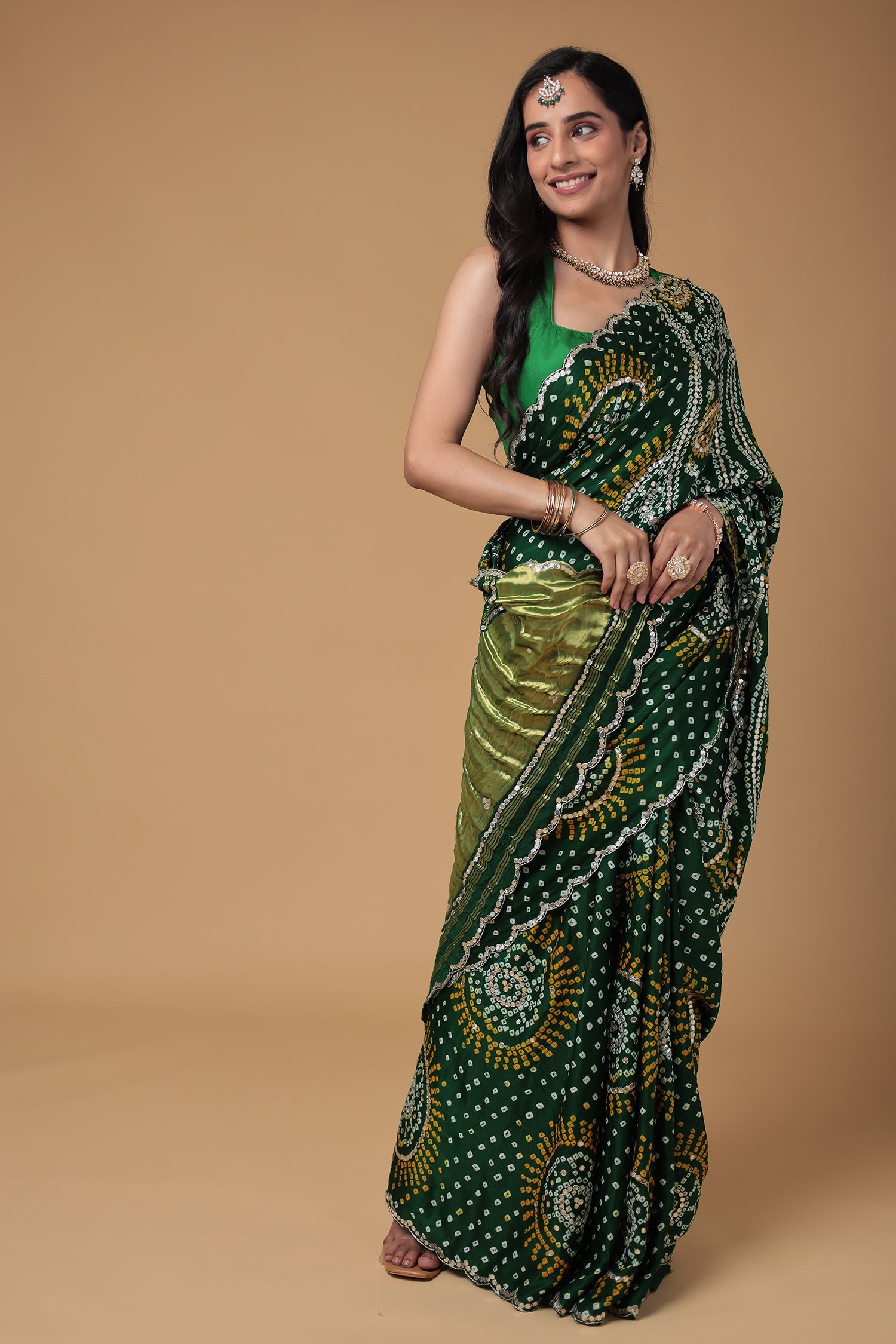 Bandhej Gajji Silk Saree with Dori and Gota Patti work