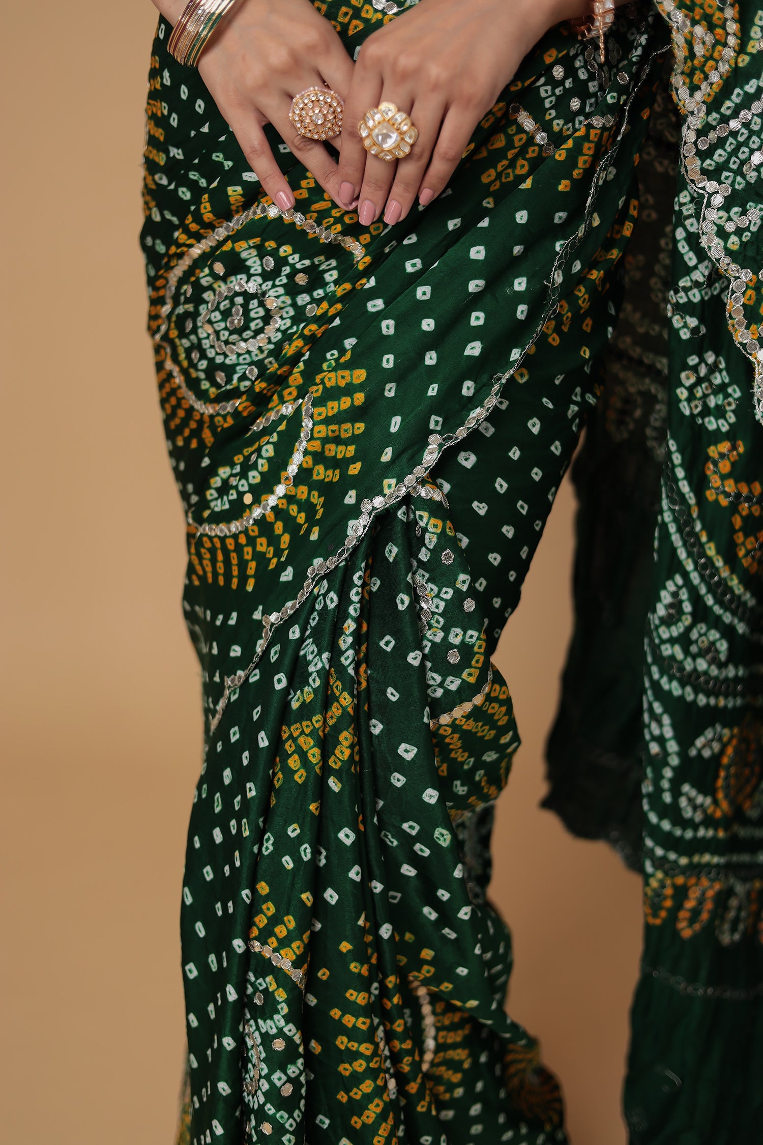 Bandhej Gajji Silk Saree with Dori and Gota Patti work