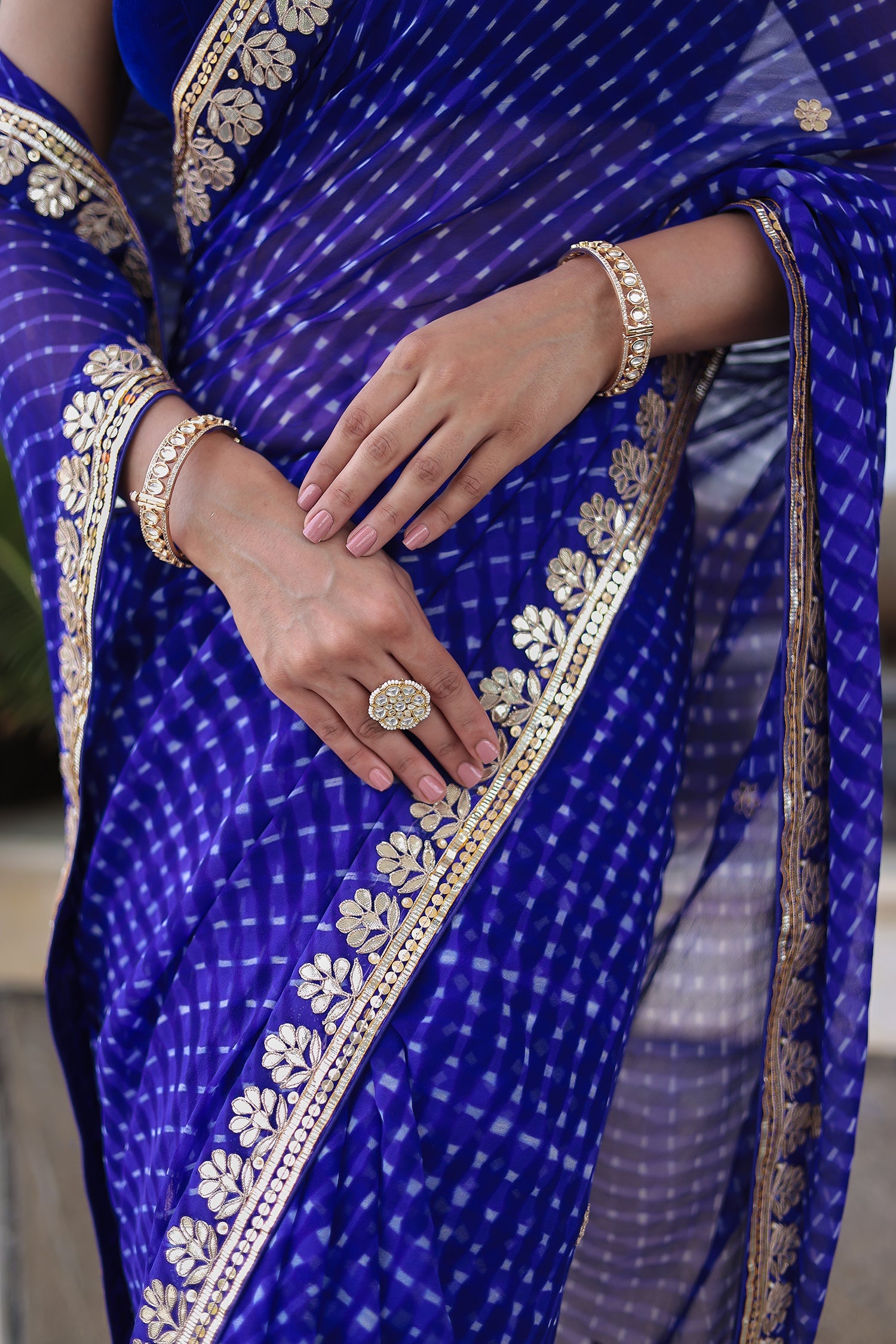 Timeless Mothra Georgette Drape with Traditional Gota Patti & Dori Embroidery