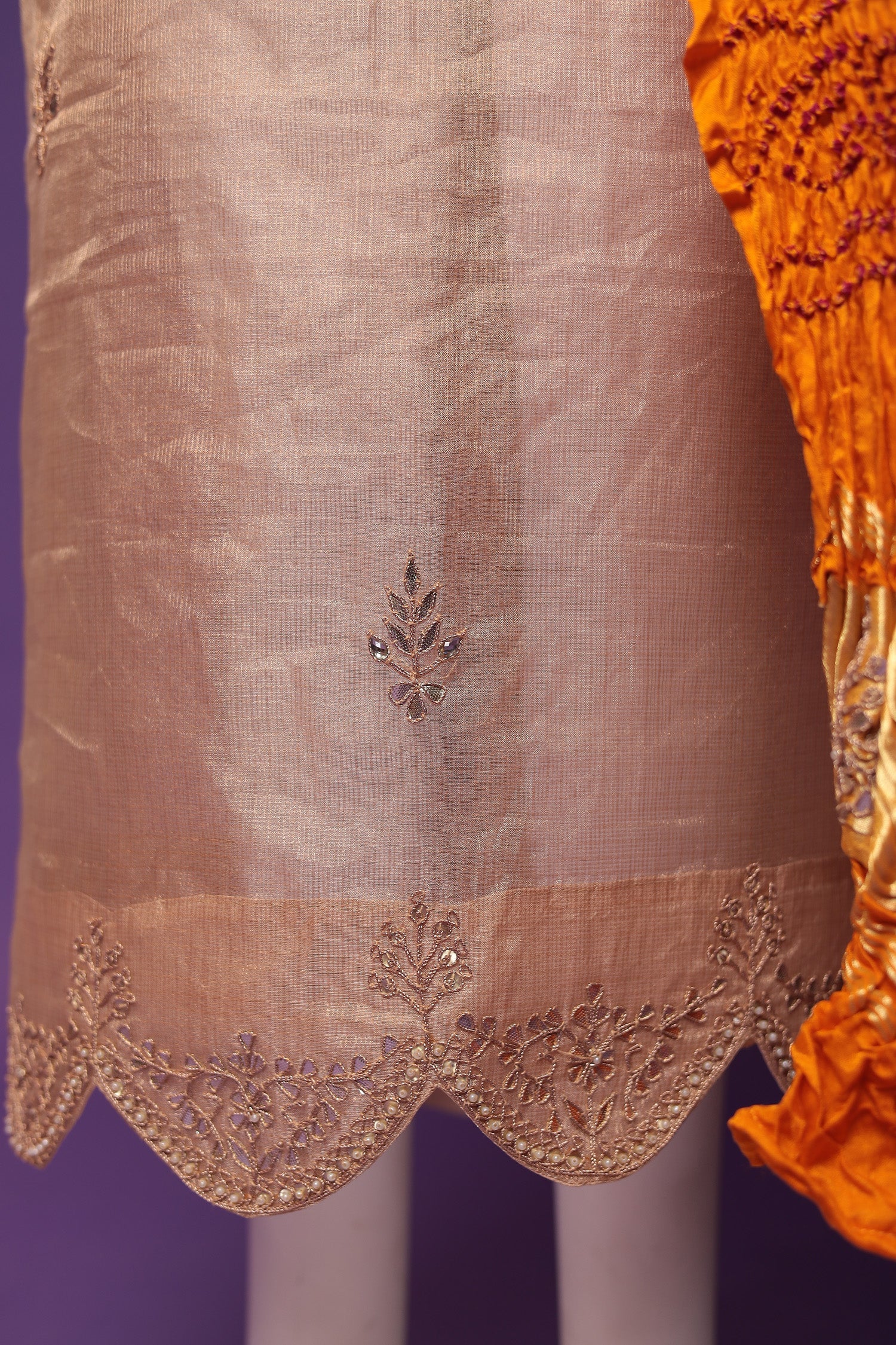 Bandhej Tissue Unstitched Suit with Gota Patti work