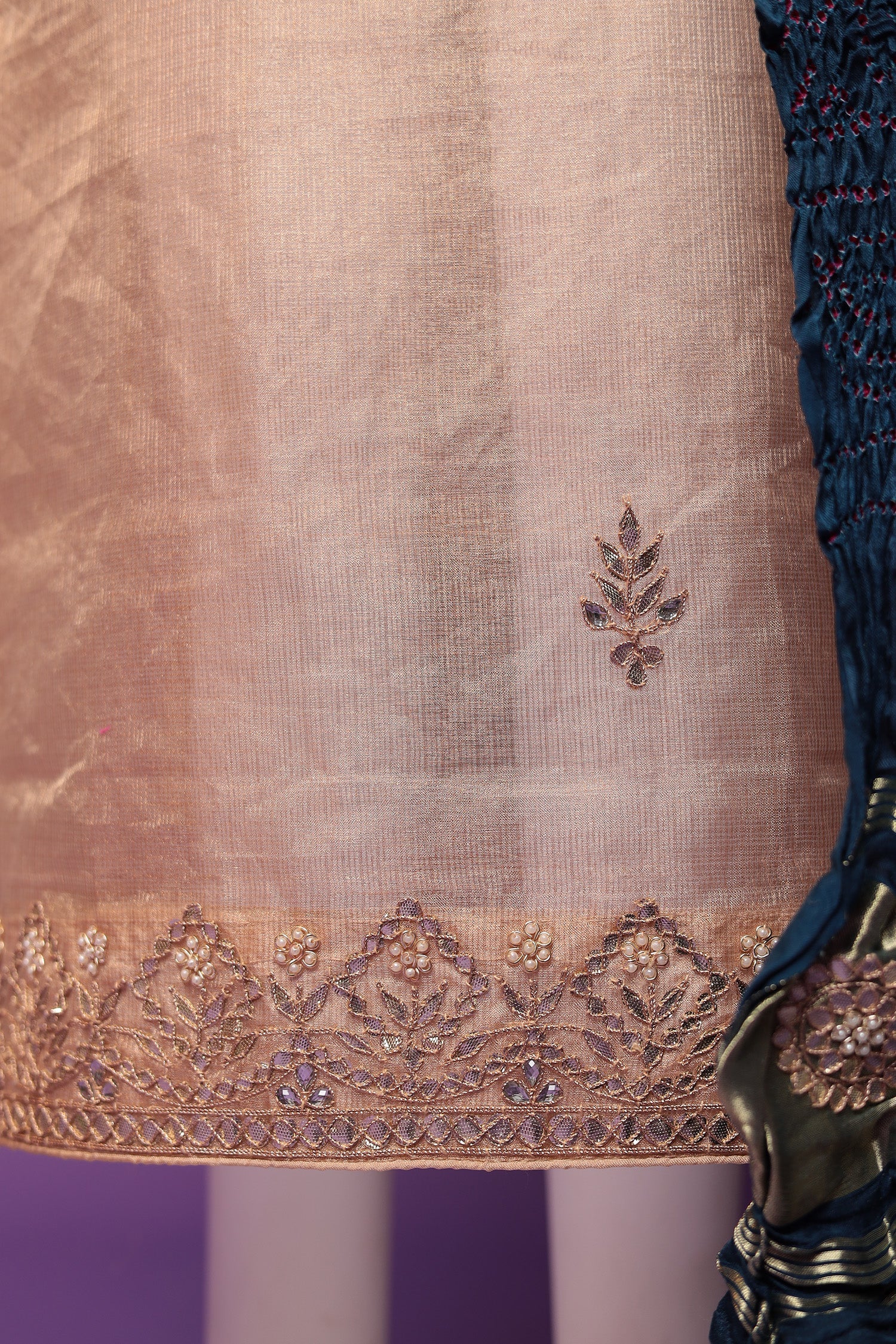 Bandhej Tissue Unstitched Suit with Dori and Gota Patti work