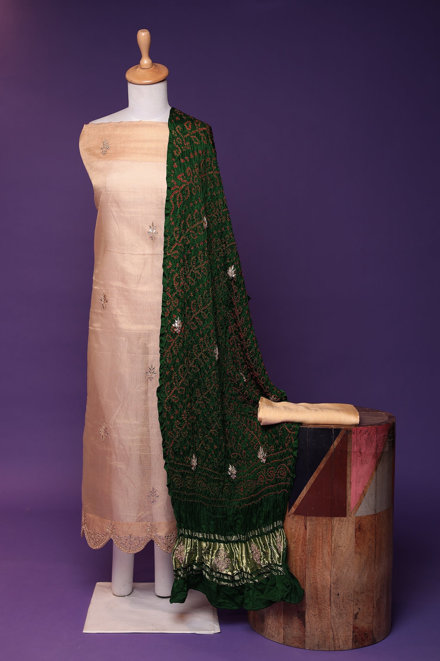 Tissue Unstitched Suit with Dori, Gota Patti and Pearl work