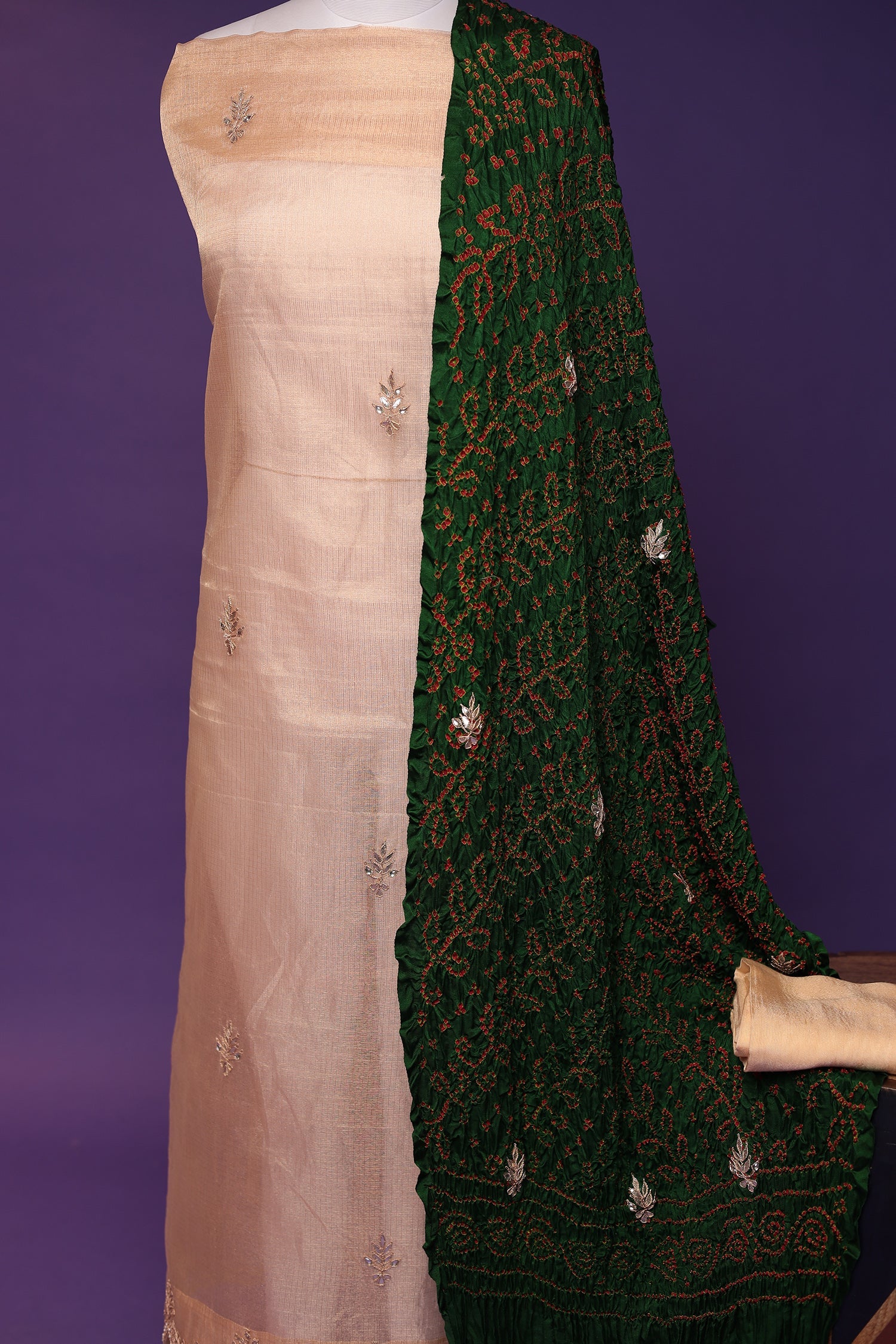 Tissue Unstitched Suit with Dori, Gota Patti and Pearl work