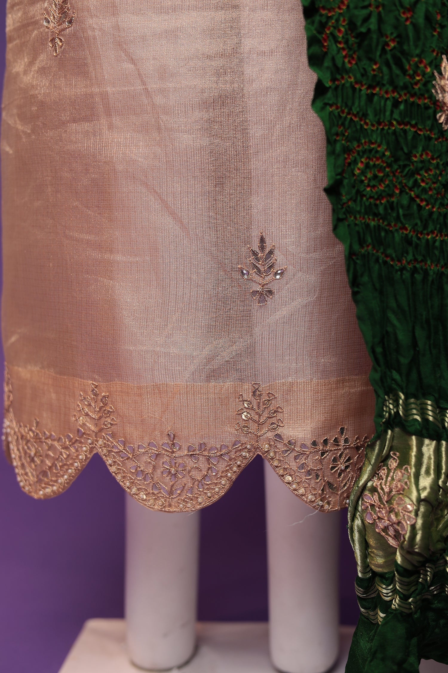 Tissue Unstitched Suit with Dori, Gota Patti and Pearl work