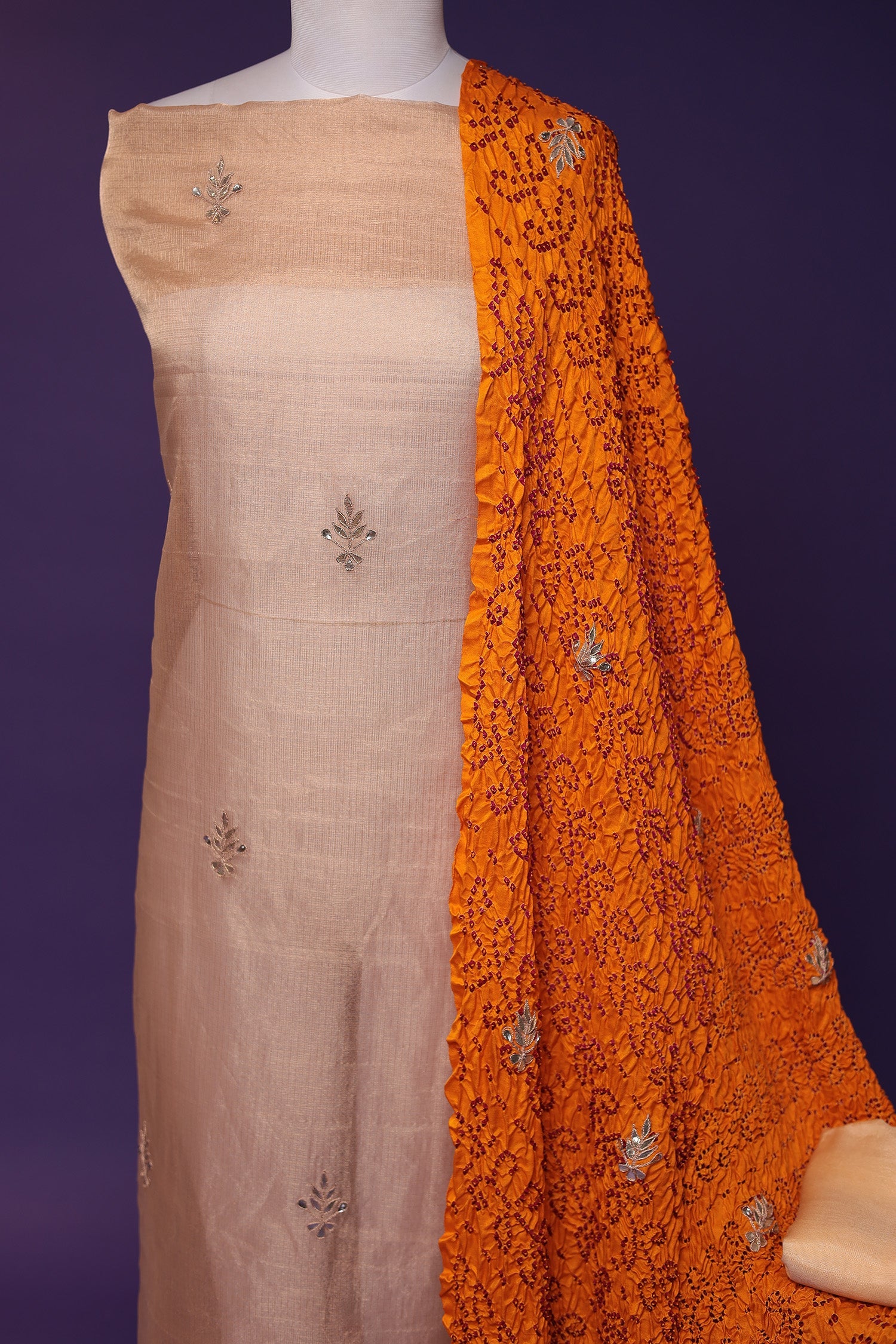 Tissue Unstitched Suit with Dori, Gota Patti and Pearl work.