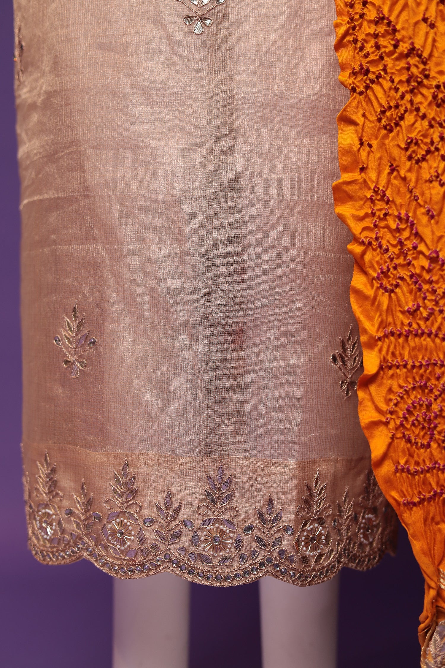 Tissue Unstitched Suit with Dori, Gota Patti and Pearl work.