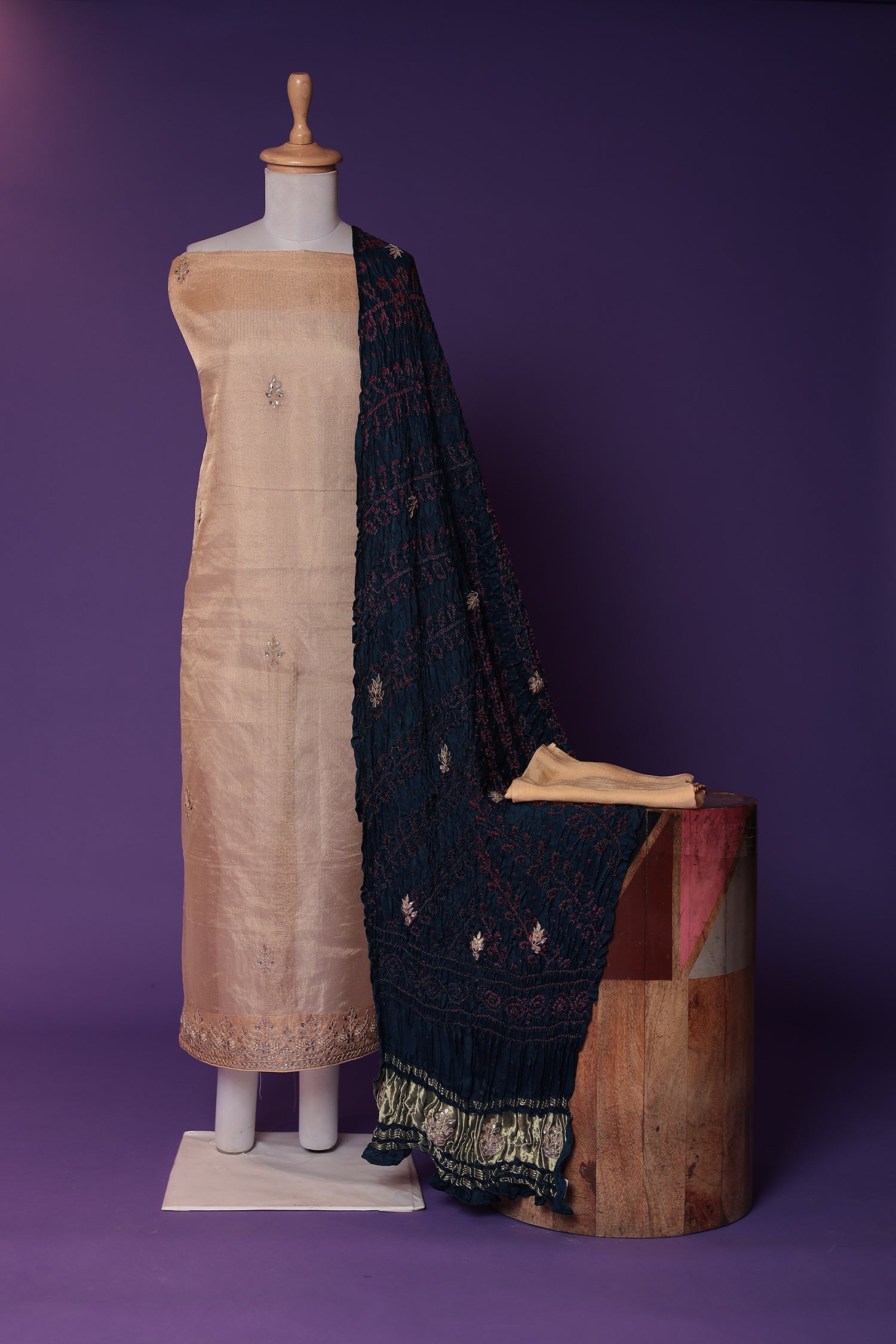 Tissue Unstitched Suit with Gota Patti and Pearl work