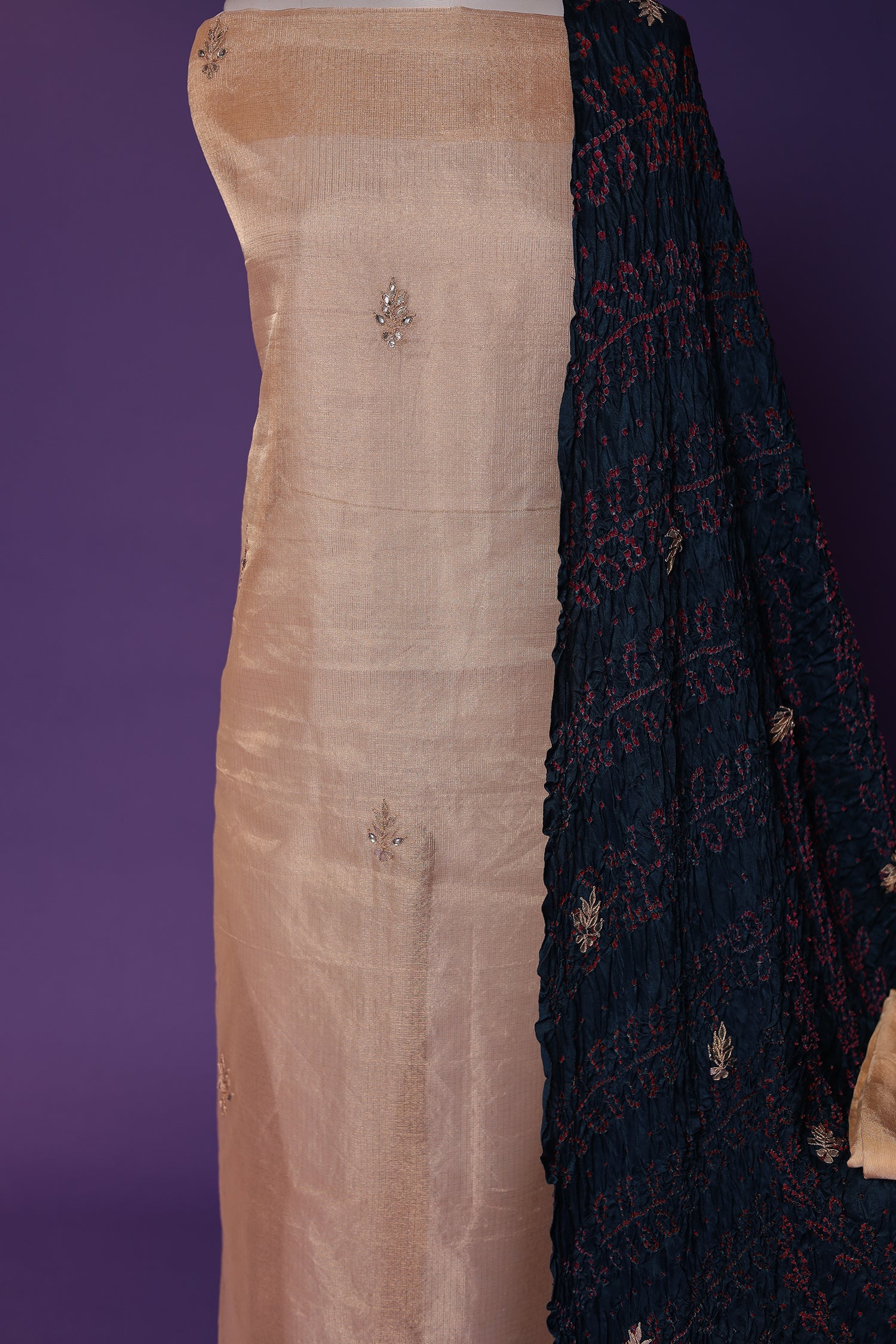 Tissue Unstitched Suit with Gota Patti and Pearl work