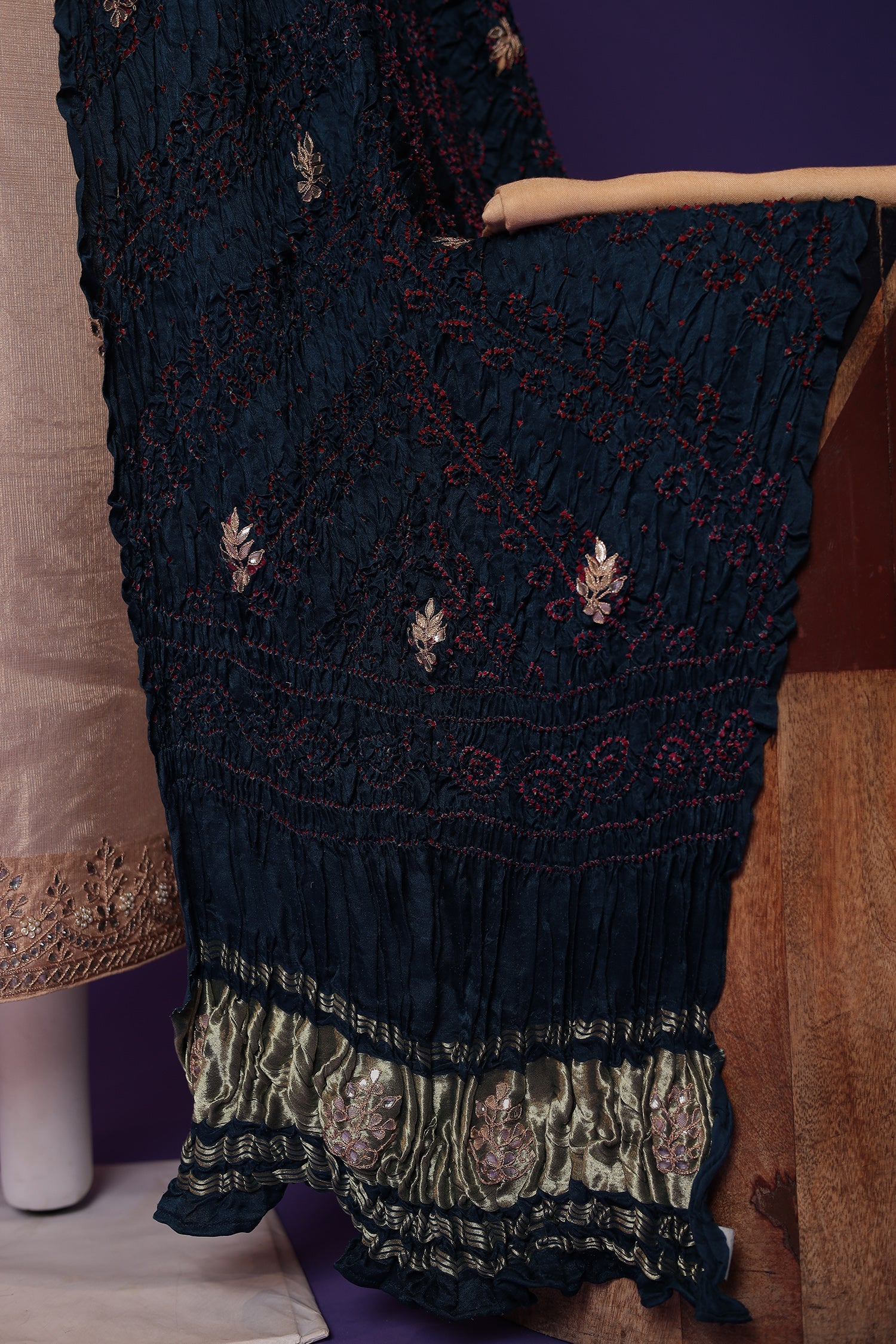 Tissue Unstitched Suit with Gota Patti and Pearl work