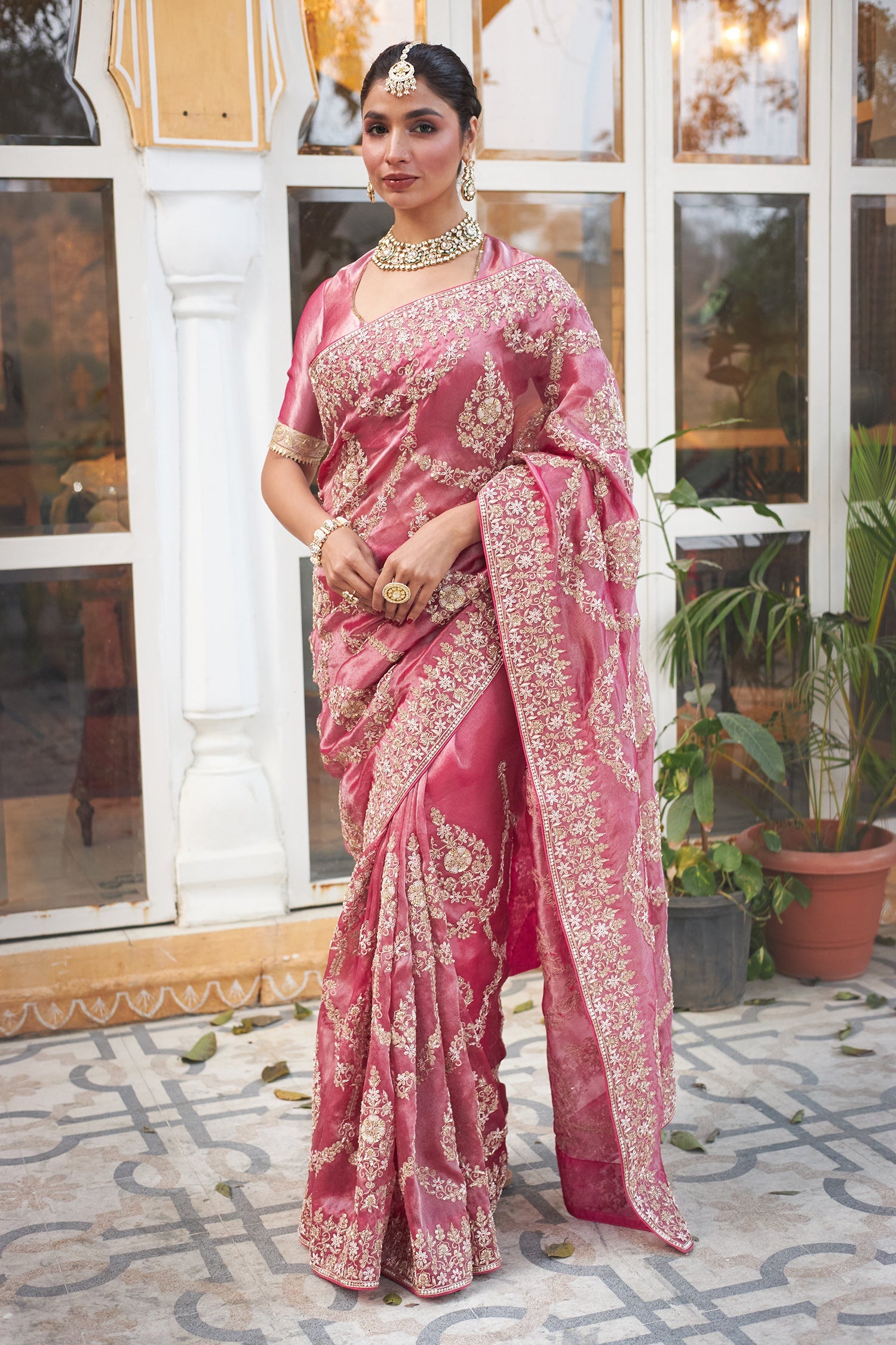 Bridal Tissue Saree with Dori and Zardozi work