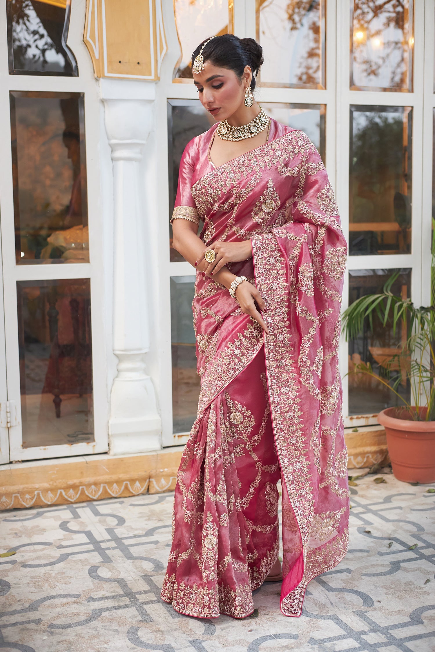 Bridal Tissue Saree with Dori and Zardozi work