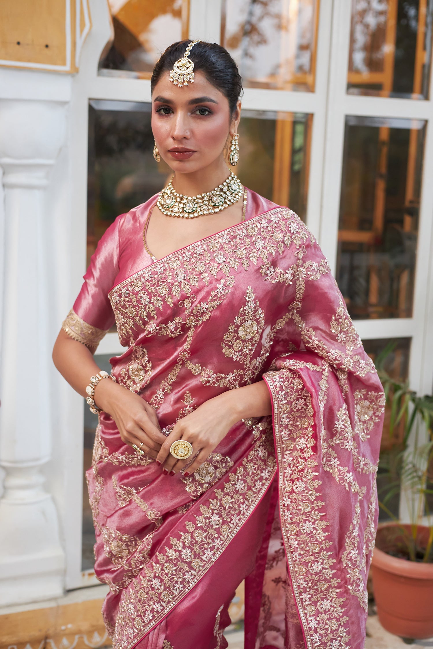 Bridal Tissue Saree with Dori and Zardozi work