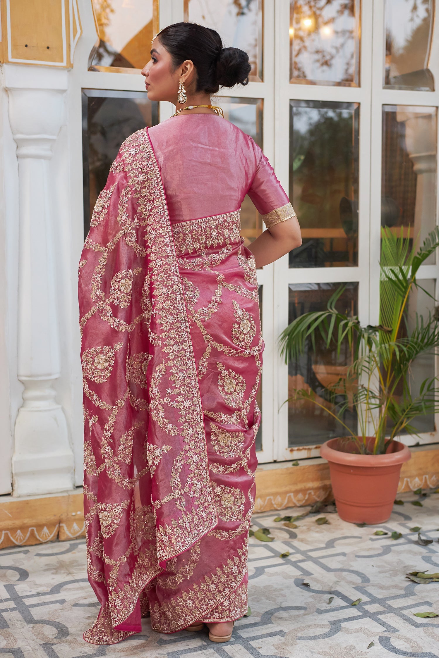 Bridal Tissue Saree with Dori and Zardozi work