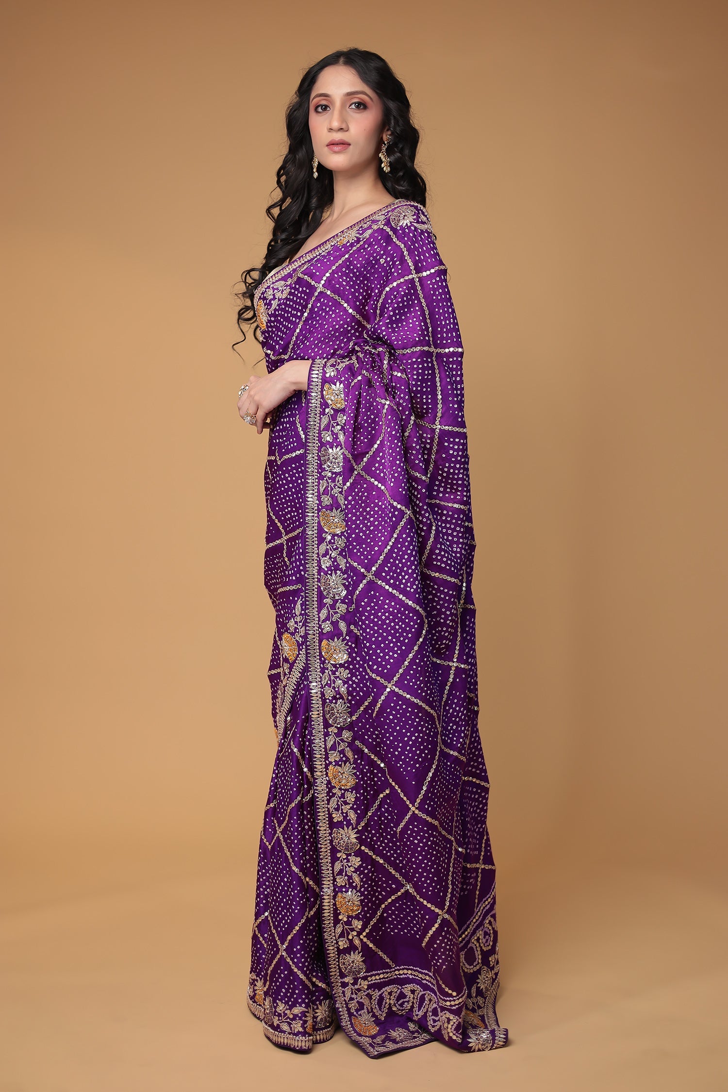 Bandhej Gajji Silk Saree with Gota Patti, Thread and Zardozi work