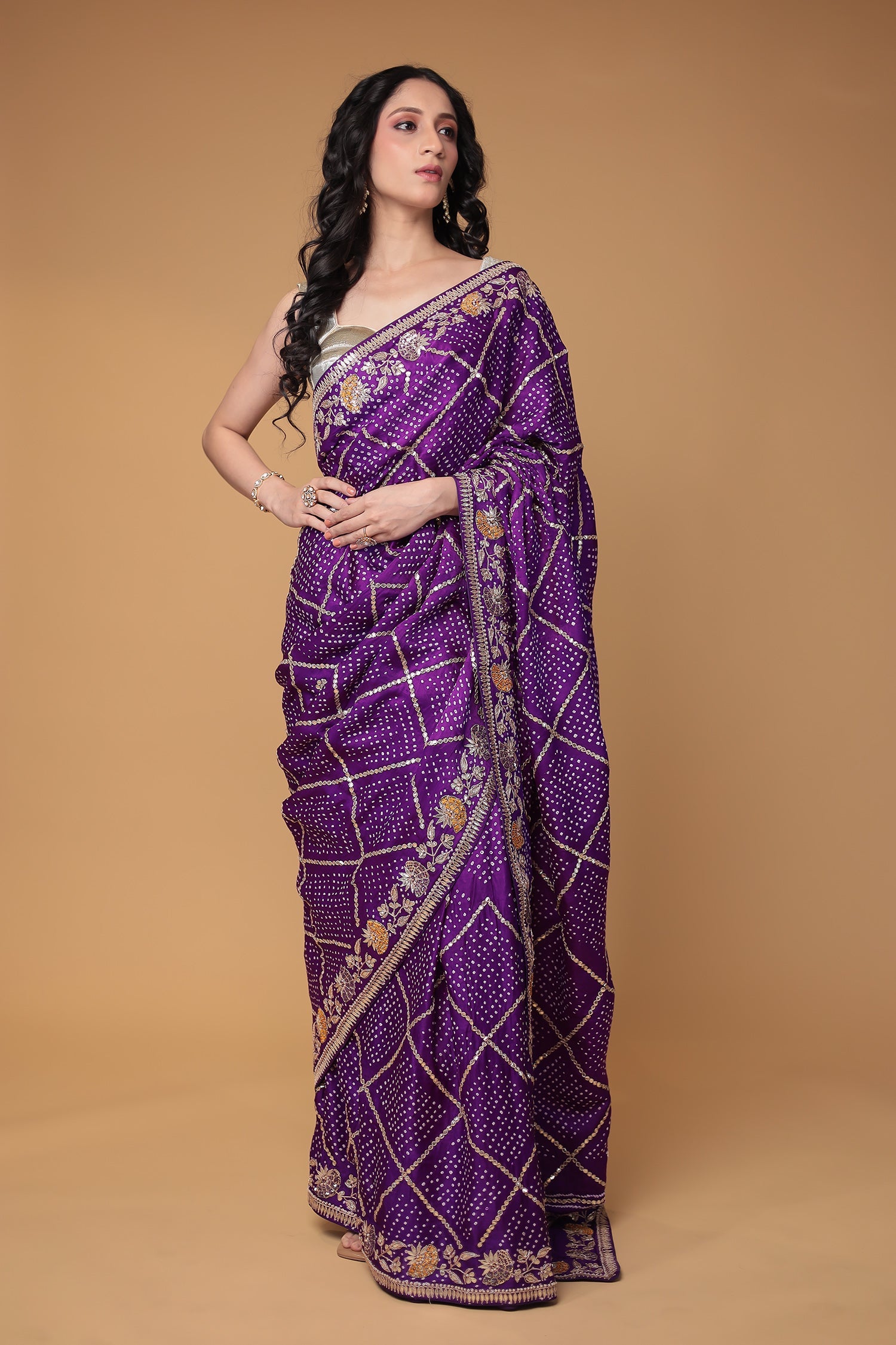 Bandhej Gajji Silk Saree with Gota Patti, Thread and Zardozi work