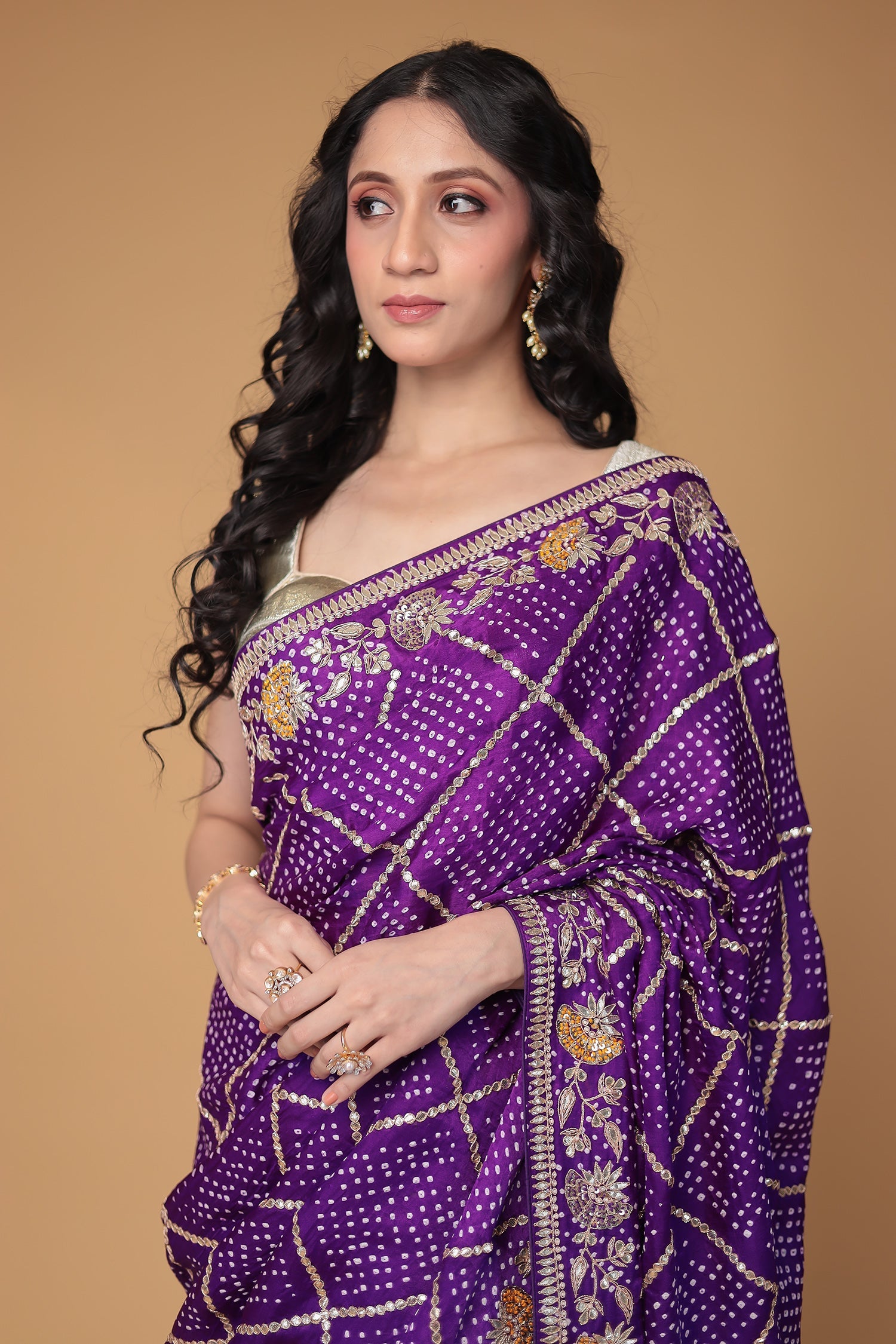 Bandhej Gajji Silk Saree with Gota Patti, Thread and Zardozi work