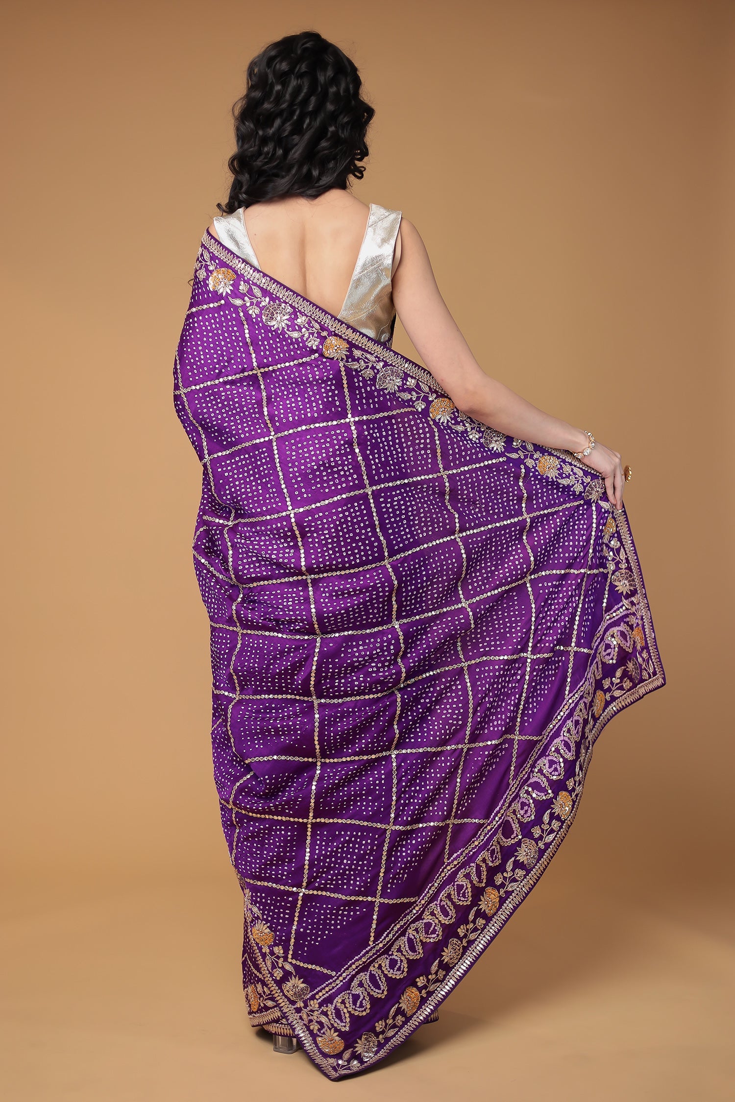 Bandhej Gajji Silk Saree with Gota Patti, Thread and Zardozi work