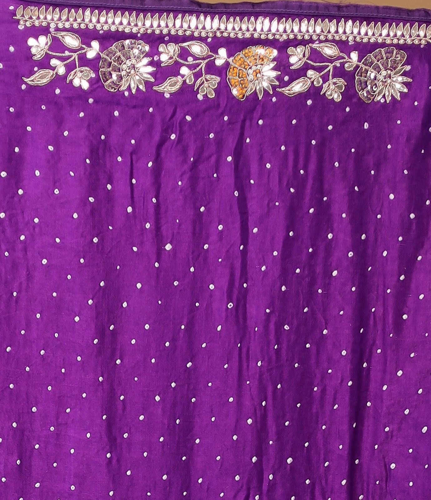 Bandhej Gajji Silk Saree with Gota Patti, Thread and Zardozi work