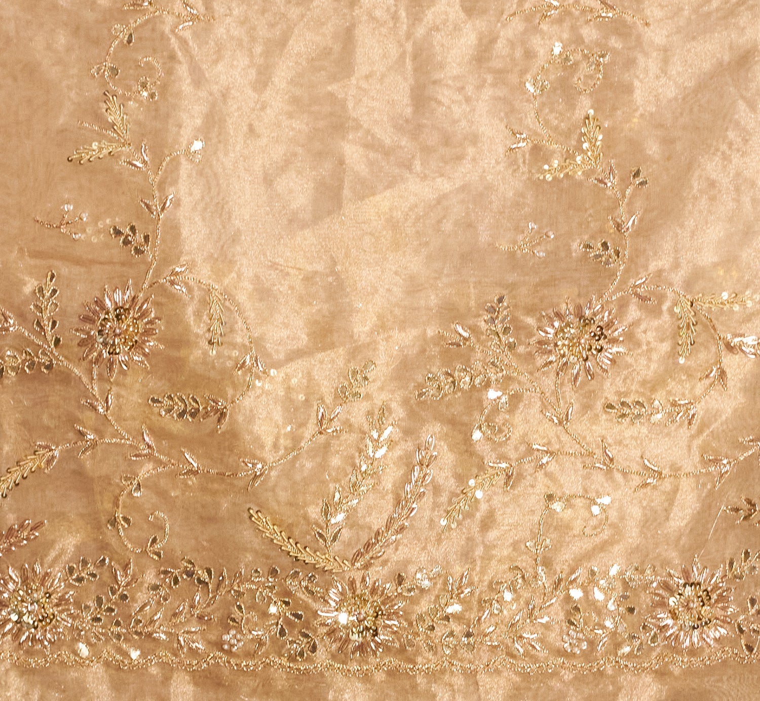 Luxurious Tissue Saree with Detailed Zardozi and Gota Patti Jaal Work