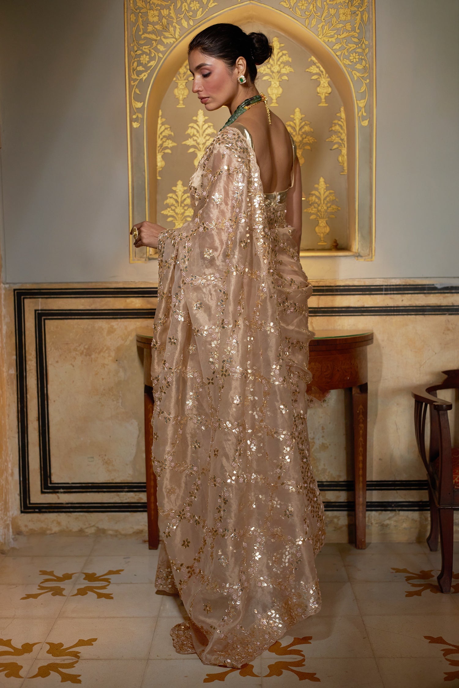 Tissue Saree with Gota Patti, Thread and Zardozi work