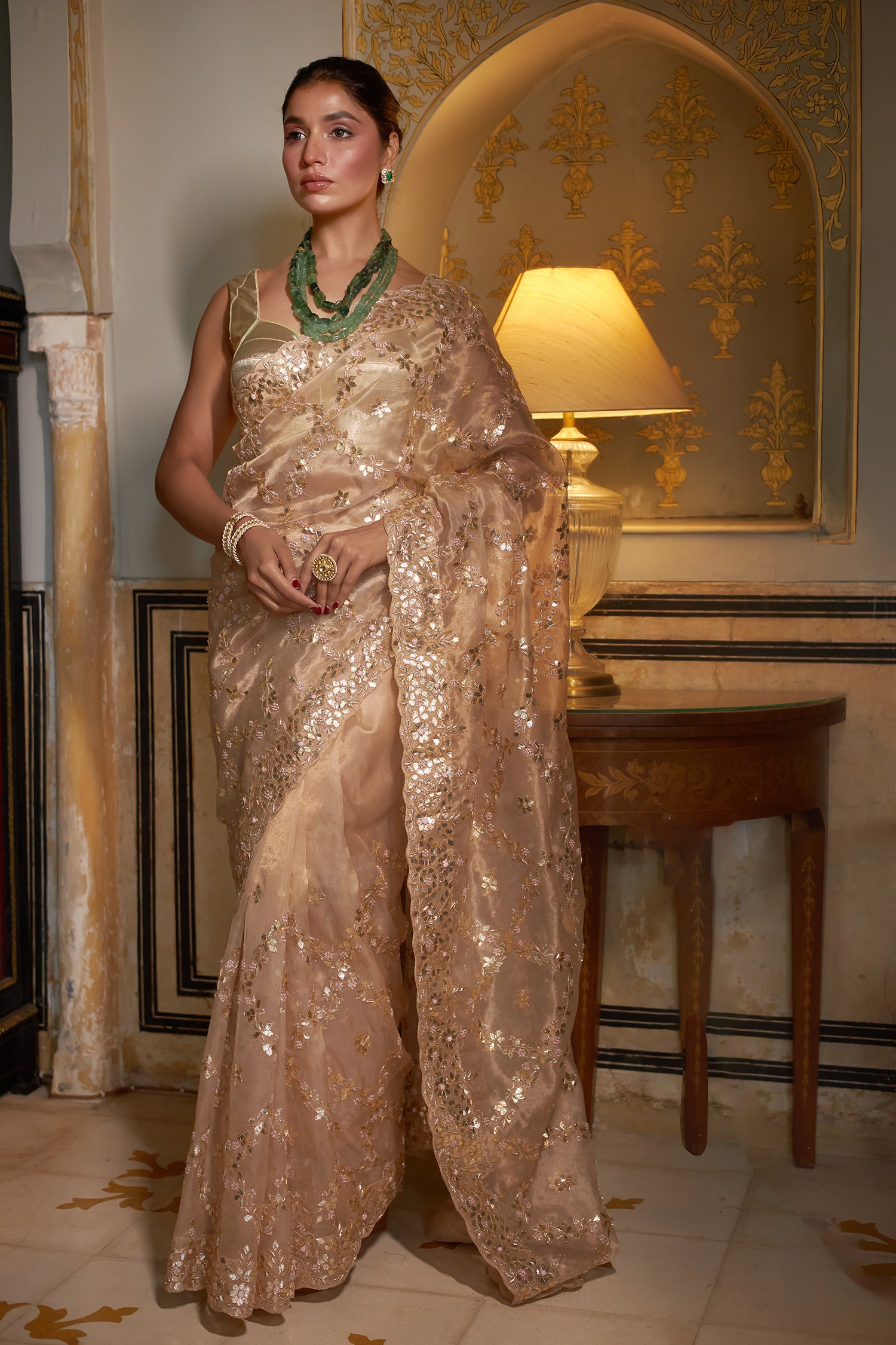 Tissue Saree with Gota Patti, Thread and Zardozi work