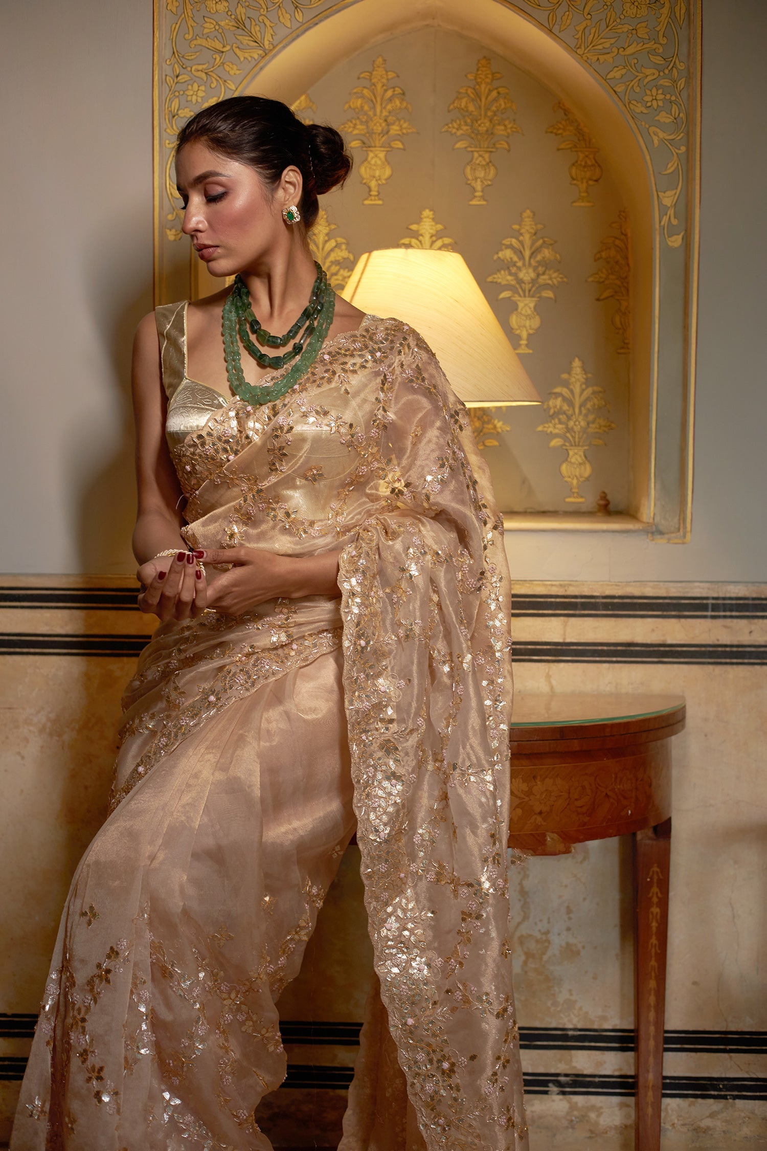 Tissue Saree with Gota Patti, Thread and Zardozi work