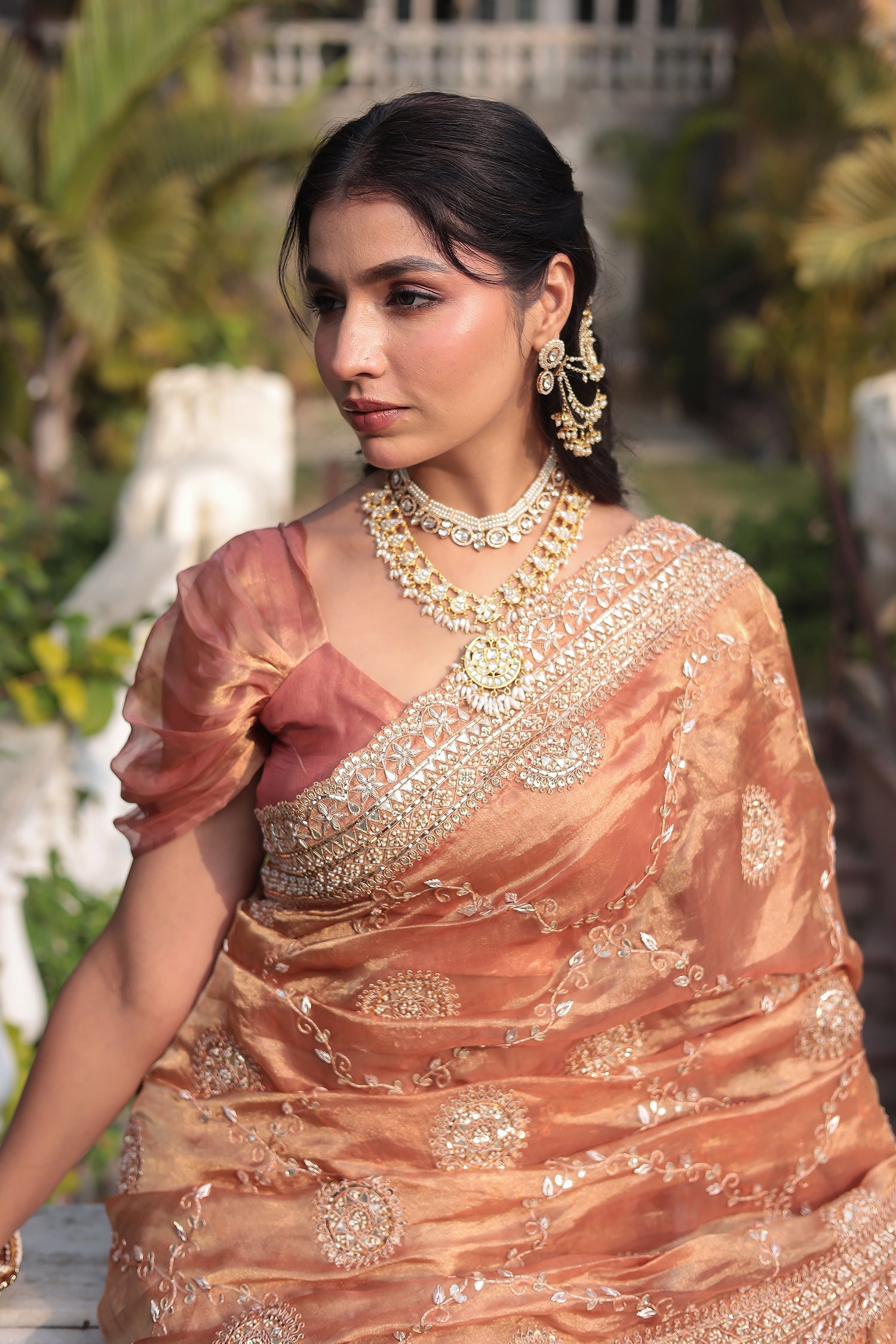 Tissue Saree with Gota Patti and Zardozi work